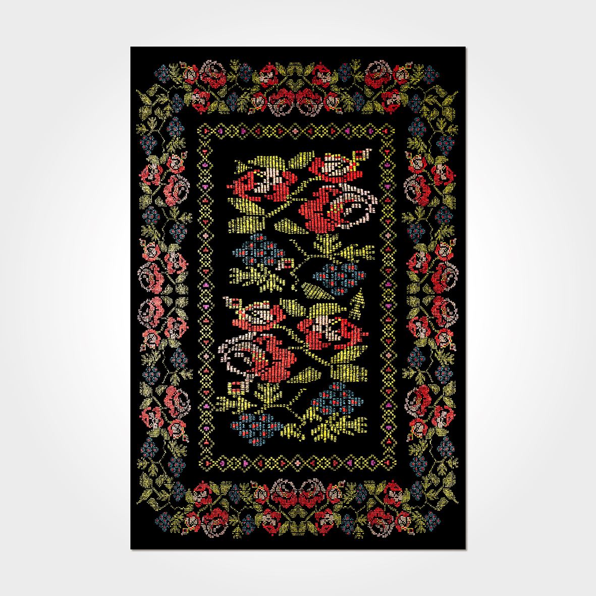 Black Floral Area Rug - Washable Non Slip Polyester Chenille Rug With Soft Texture