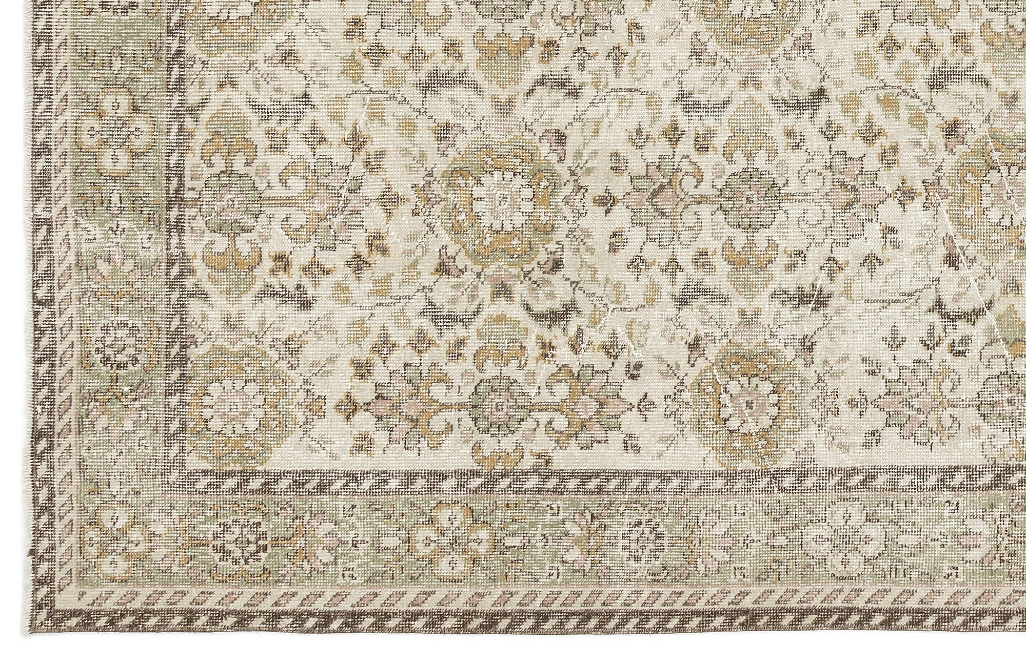 Atina Beige Vintage Wool Handmade Area Rug 6'1" x 10'0"