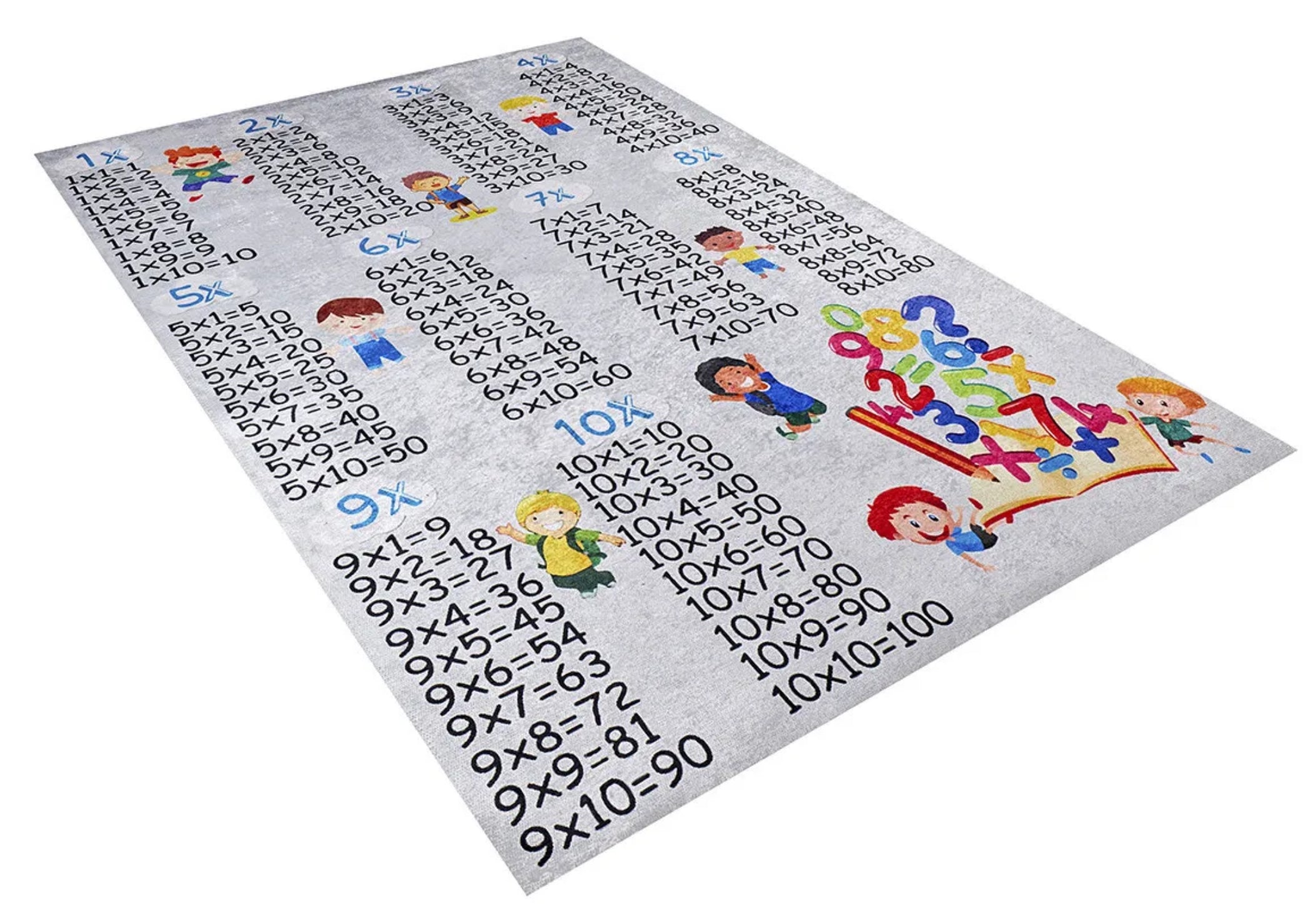 Kids Digital Print Rug - Gray Figured Pattern Non Slip Washable Carpet