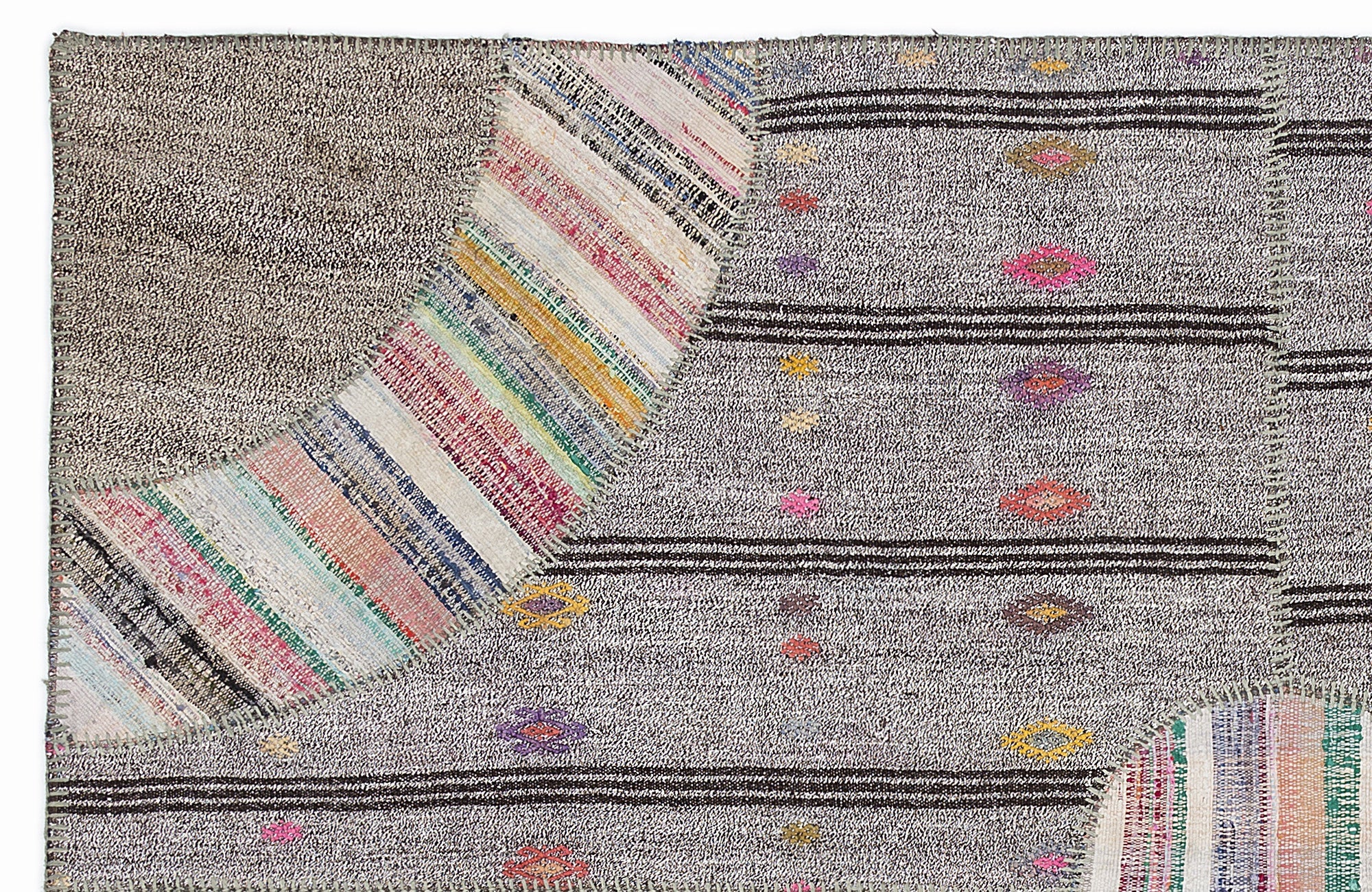 Teselya 1082 Beige Striped Wool Handmade Area Rug 5'3" x 7'7"