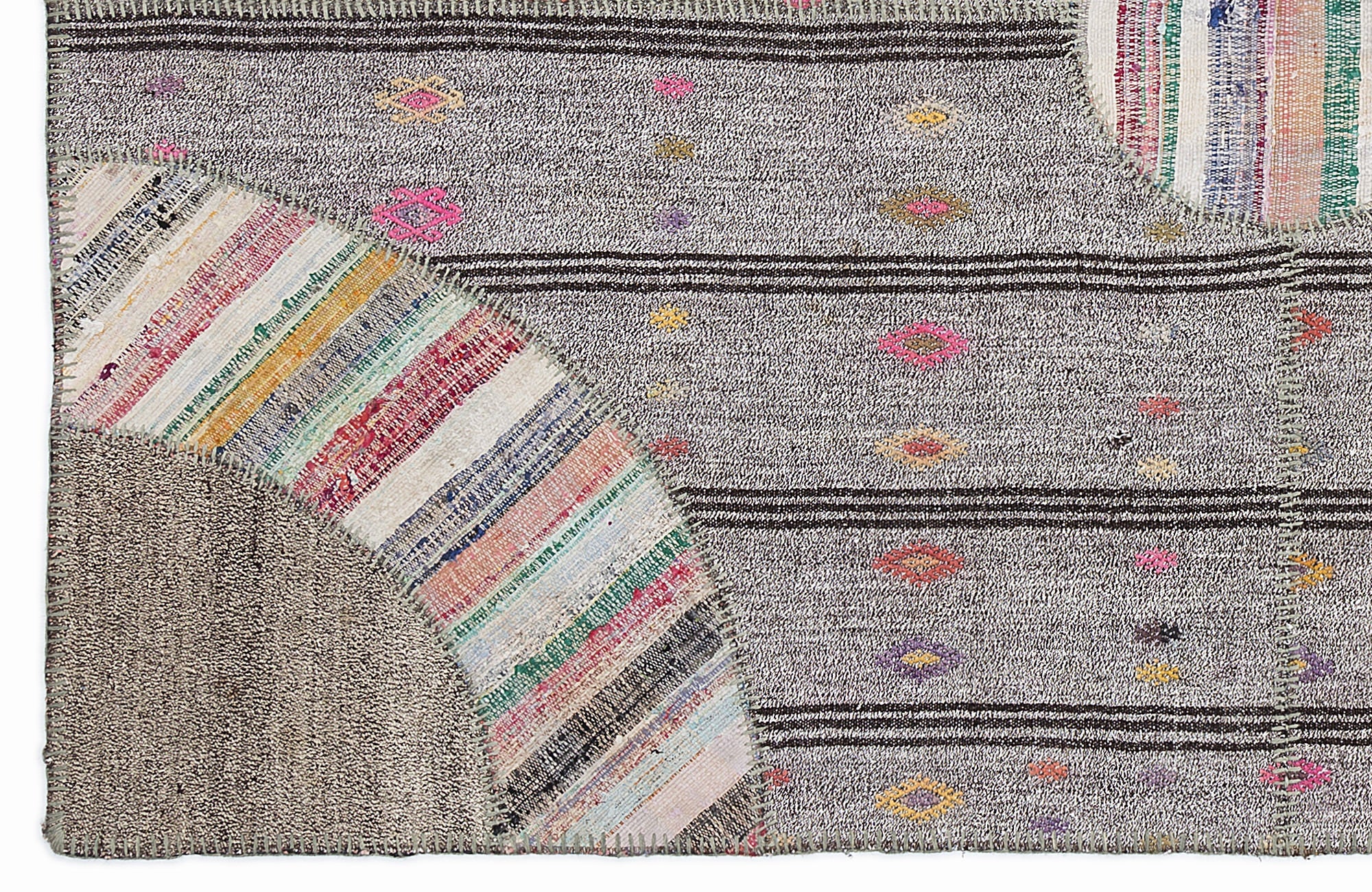 Teselya 1082 Beige Striped Wool Handmade Area Rug 5'3" x 7'7"
