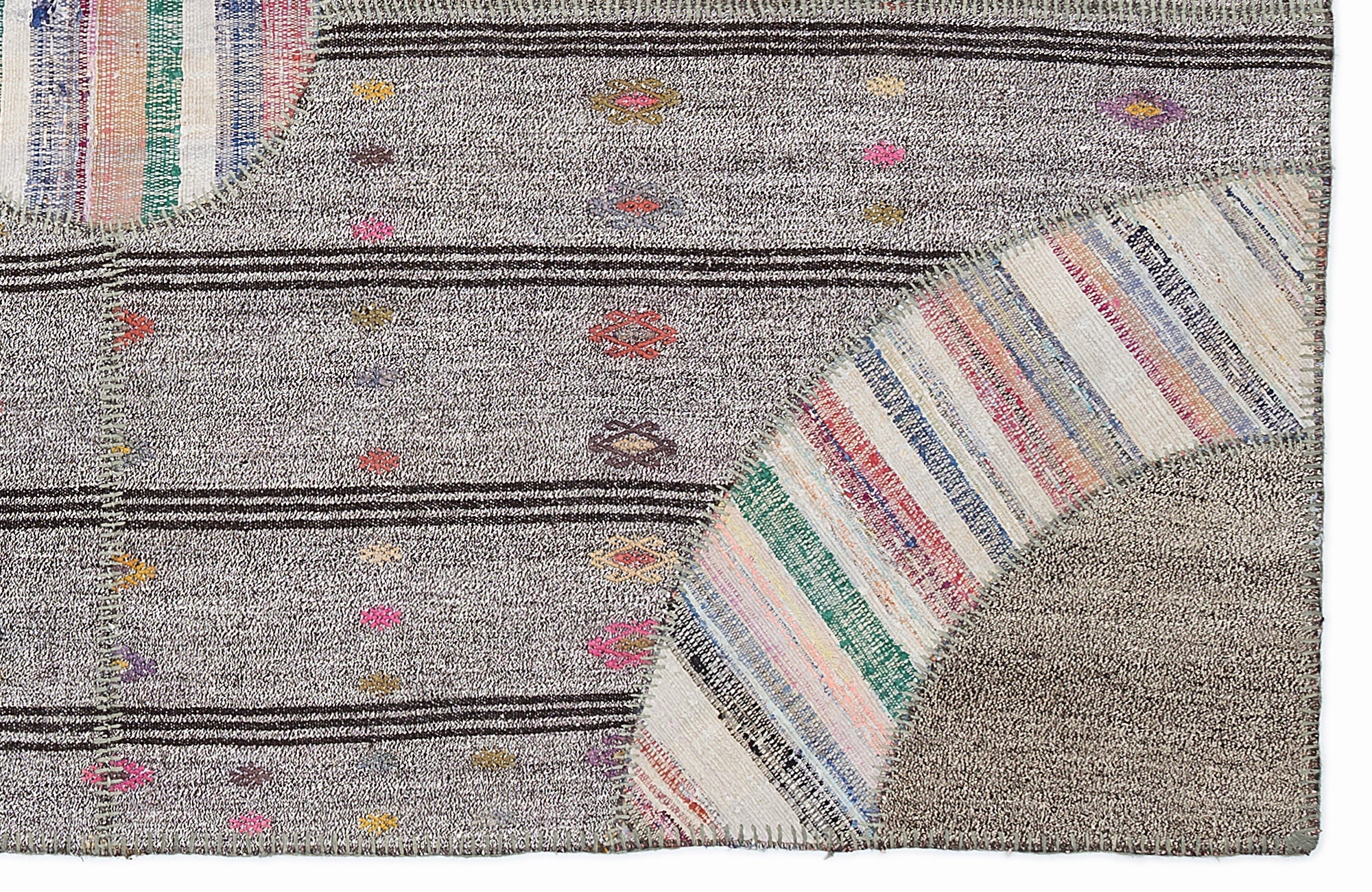 Teselya 1082 Beige Striped Wool Handmade Area Rug 5'3" x 7'7"
