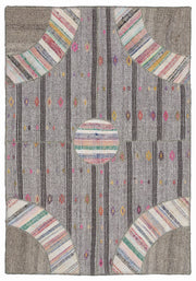 Teselya 1082 Beige Striped Wool Handmade Area Rug 5'3" x 7'7"