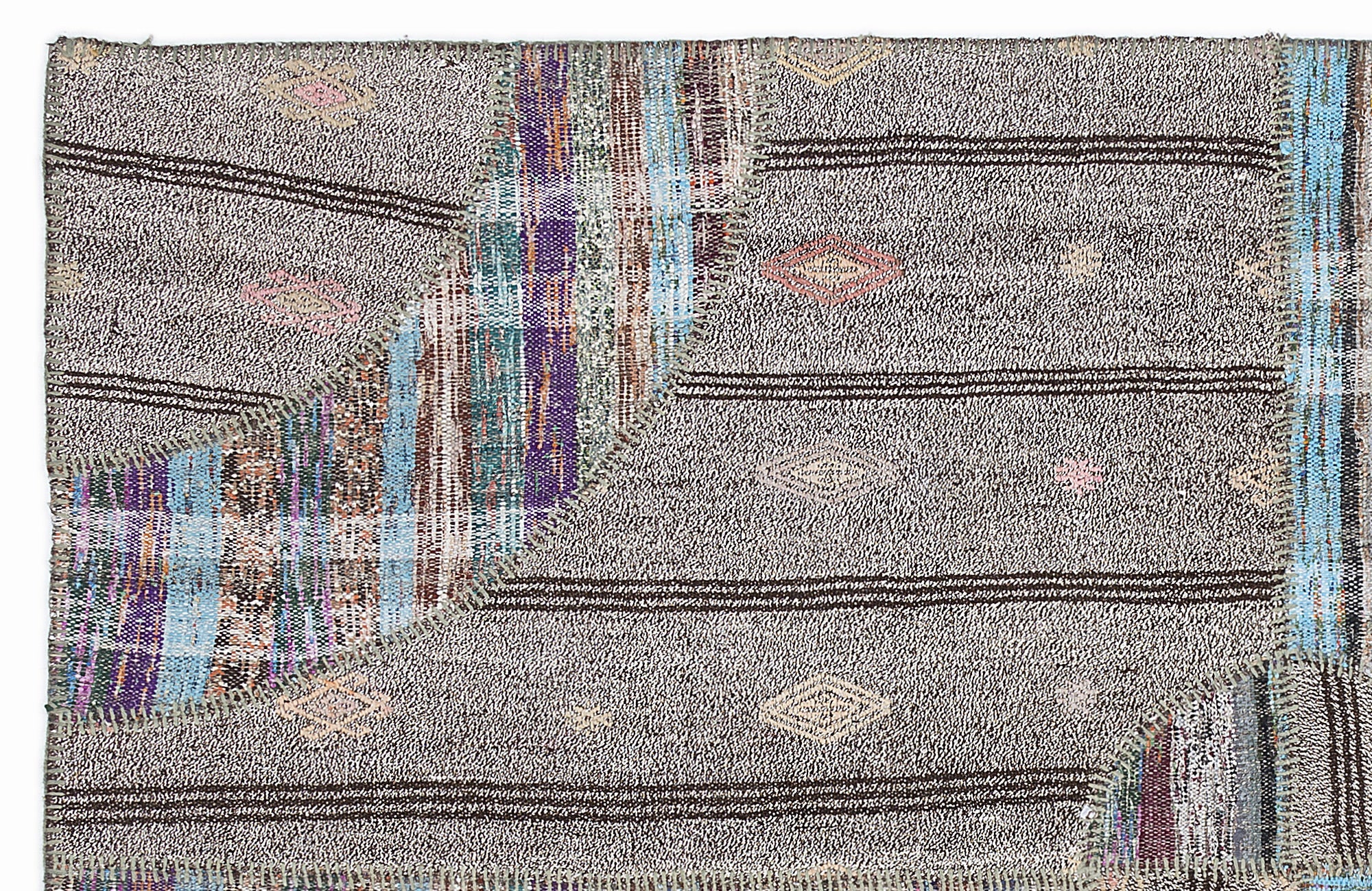 Teselya 1086 Beige Striped Wool Handmade Area Rug 5'3" x 7'7"