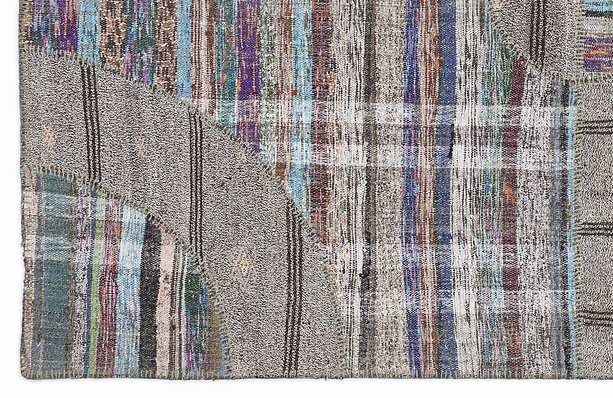 Teselya 1086 Beige Striped Wool Handmade Area Rug 5'3" x 7'7"