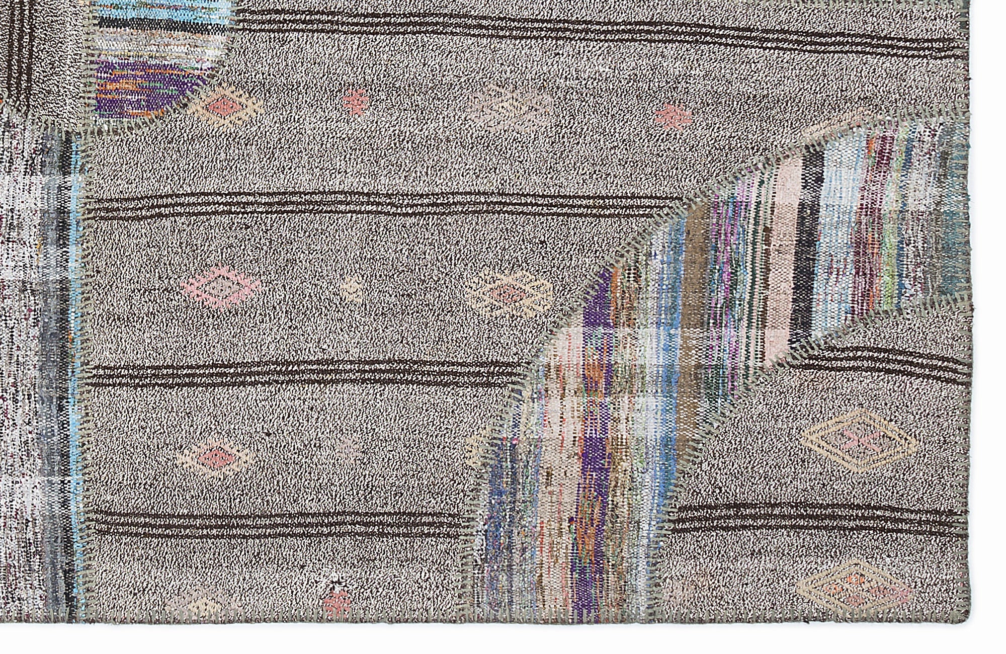 Teselya 1086 Beige Striped Wool Handmade Area Rug 5'3" x 7'7"