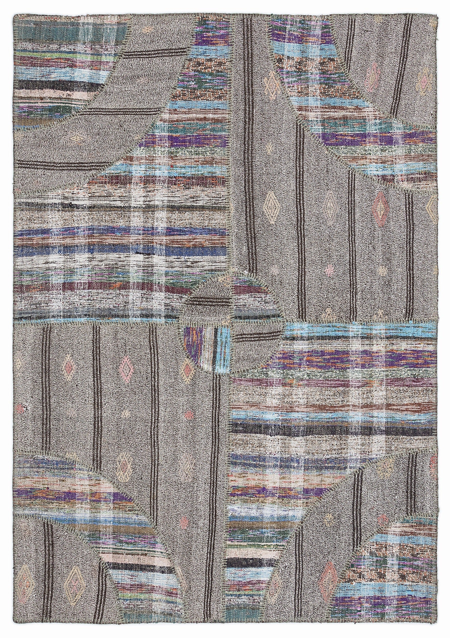 Teselya 1086 Beige Striped Wool Handmade Area Rug 5'3" x 7'7"