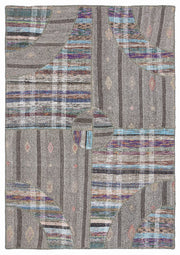 Teselya 1086 Beige Striped Wool Handmade Area Rug 5'3" x 7'7"