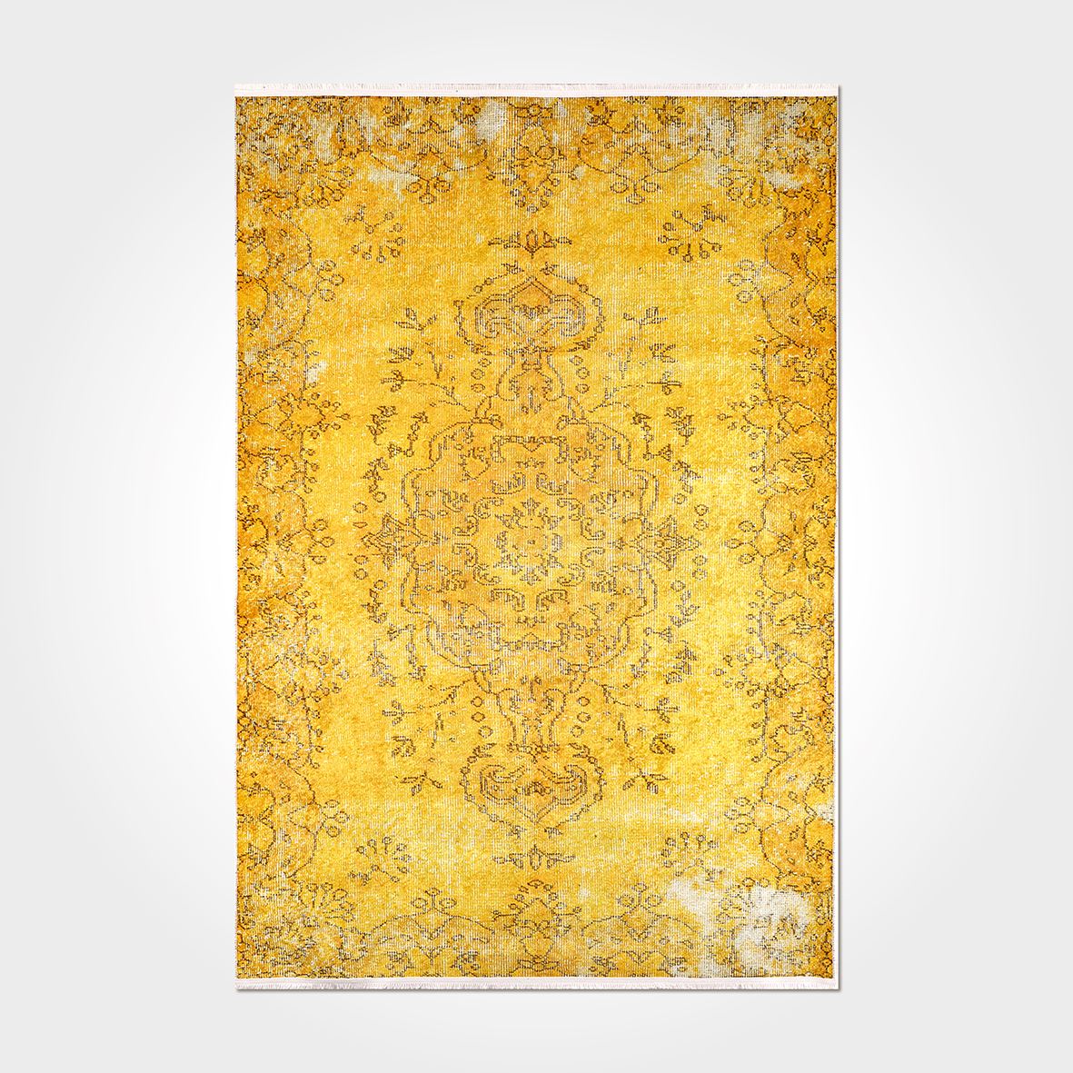 Yellow Vintage Area Rug – Washable Non Slip Chenille Cotton Carpet for Living Room