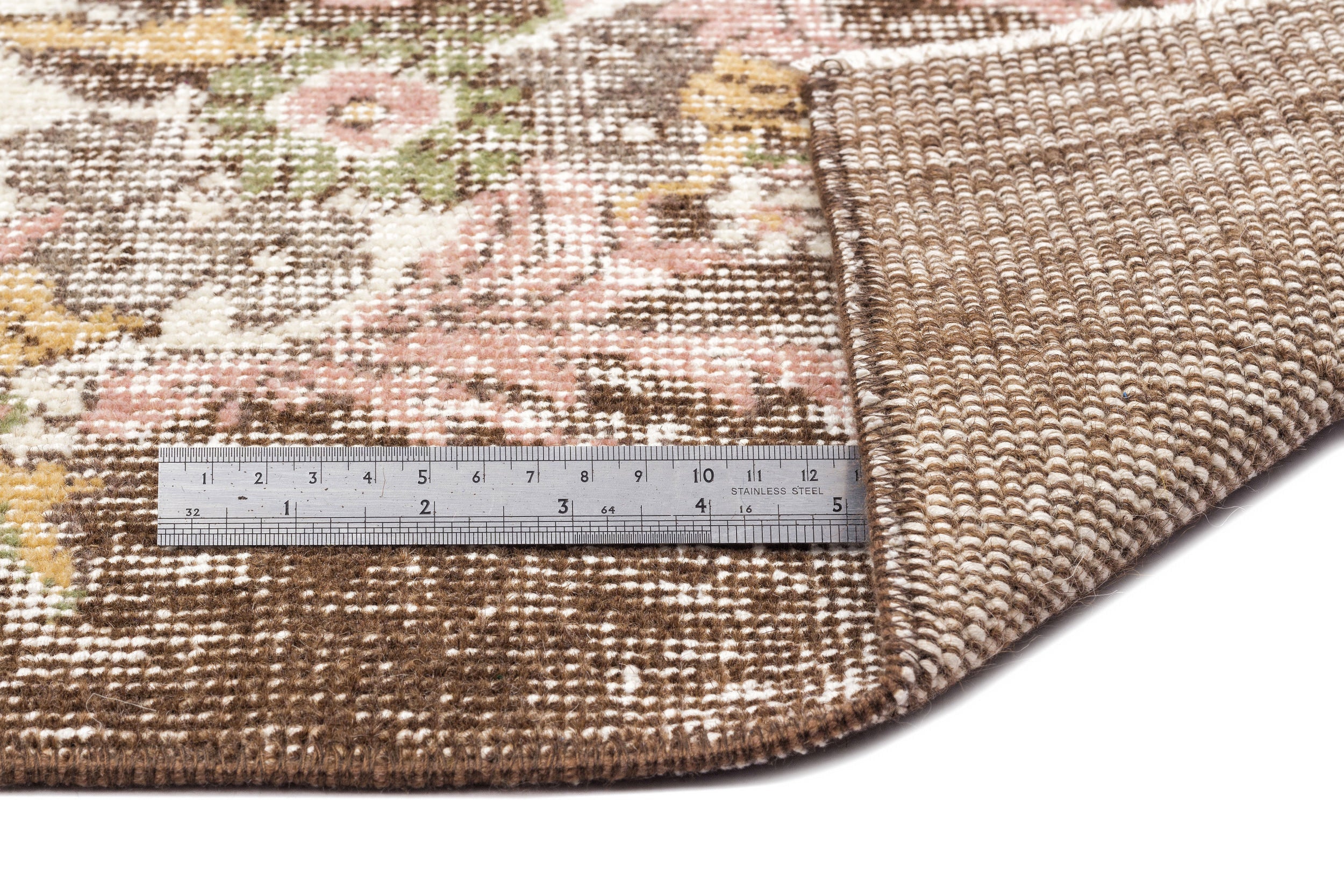 Atina Beige Vintage Wool Handmade Area Rug 6'2" x 8'10"