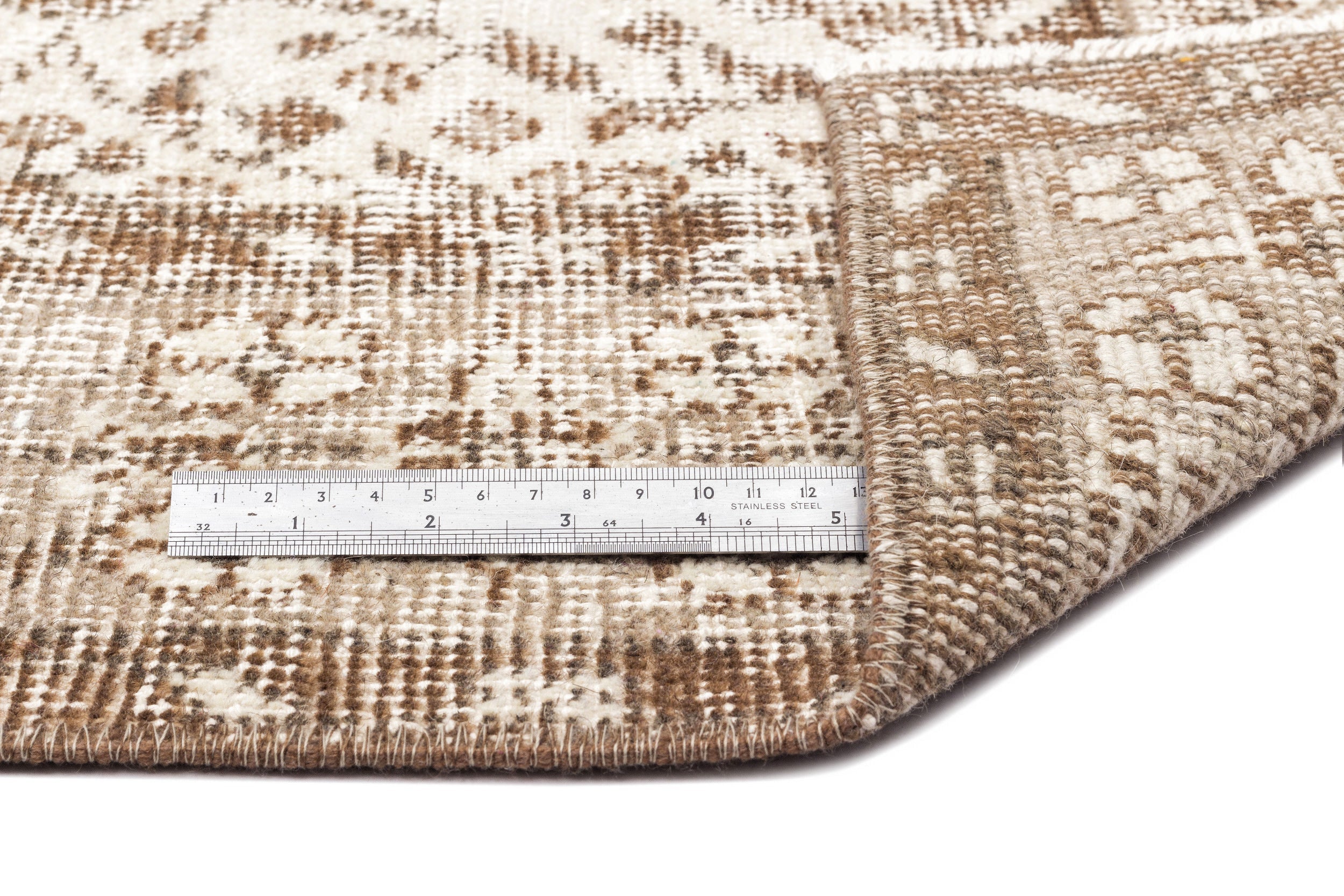 Atina Beige Vintage Wool Handmade Area Rug 5'8" x 9'7"