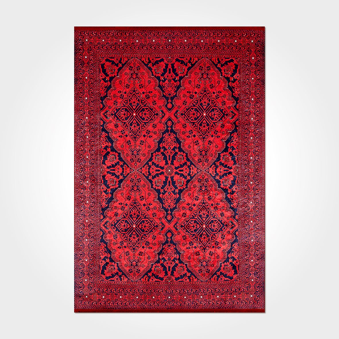 Vintage Chenille Area Rug – Washable Non Slip Red Cotton Polyester Carpet