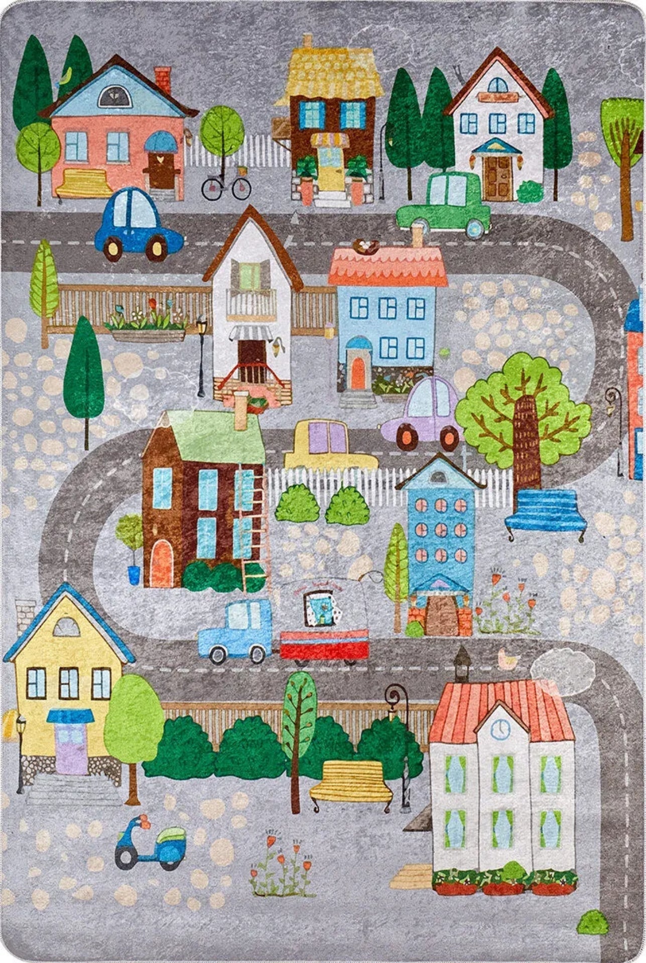 Kids Cars Rug - Grey Digital Print Carpet With Car Pattern For Playroom