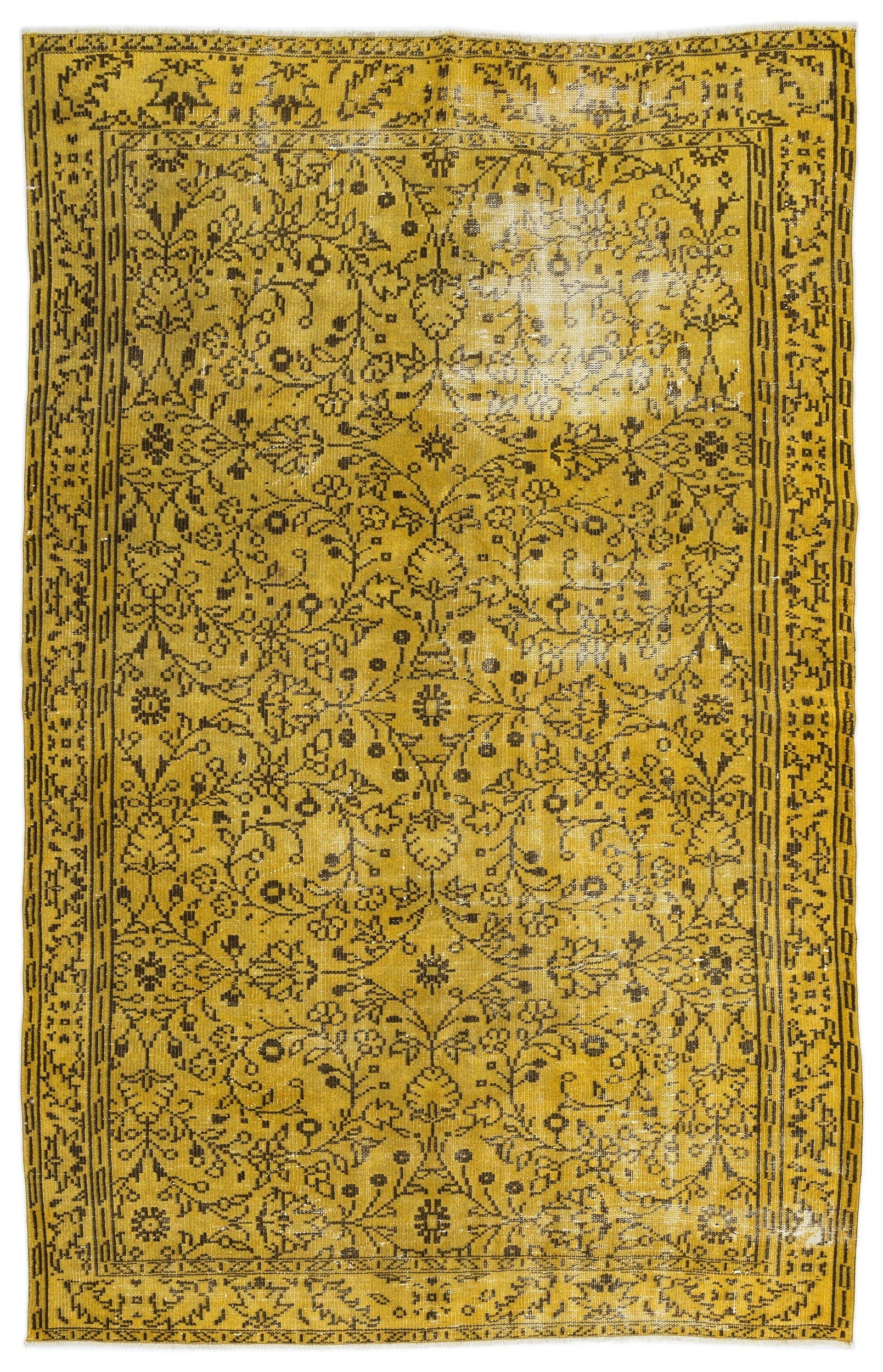 Atina Yellow Vintage Wool Handmade Area Rug 5'9" x 9'4"