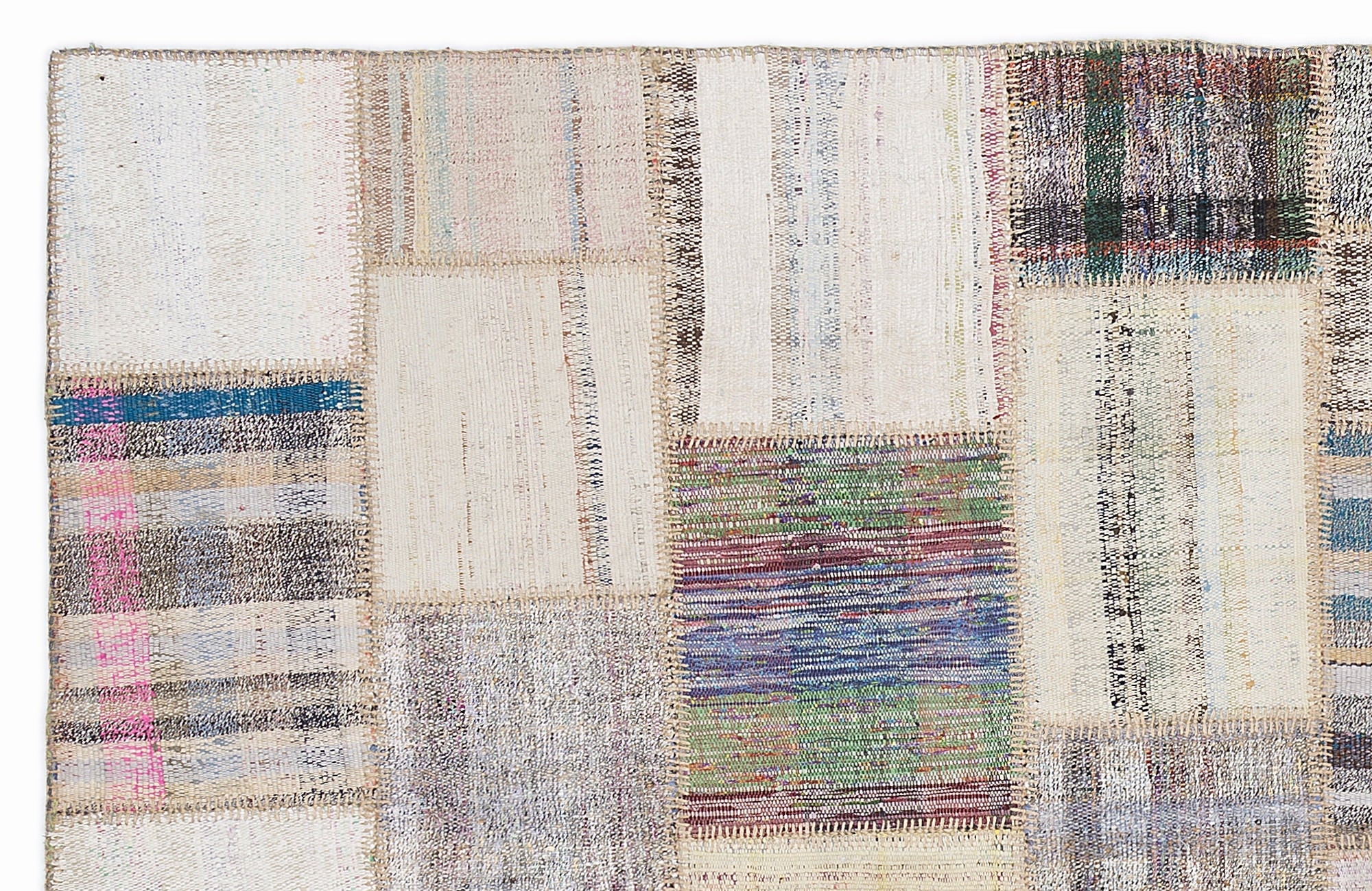 Teselya 1090 Beige Striped Wool Handmade Area Rug 5'3" x 7'7"