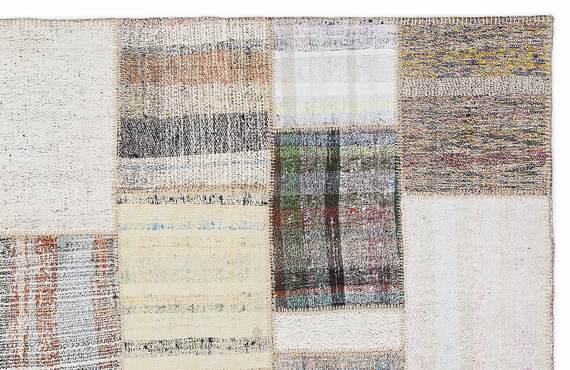 Teselya 1091 Beige Striped Wool Handmade Area Rug 5'3" x 7'7"