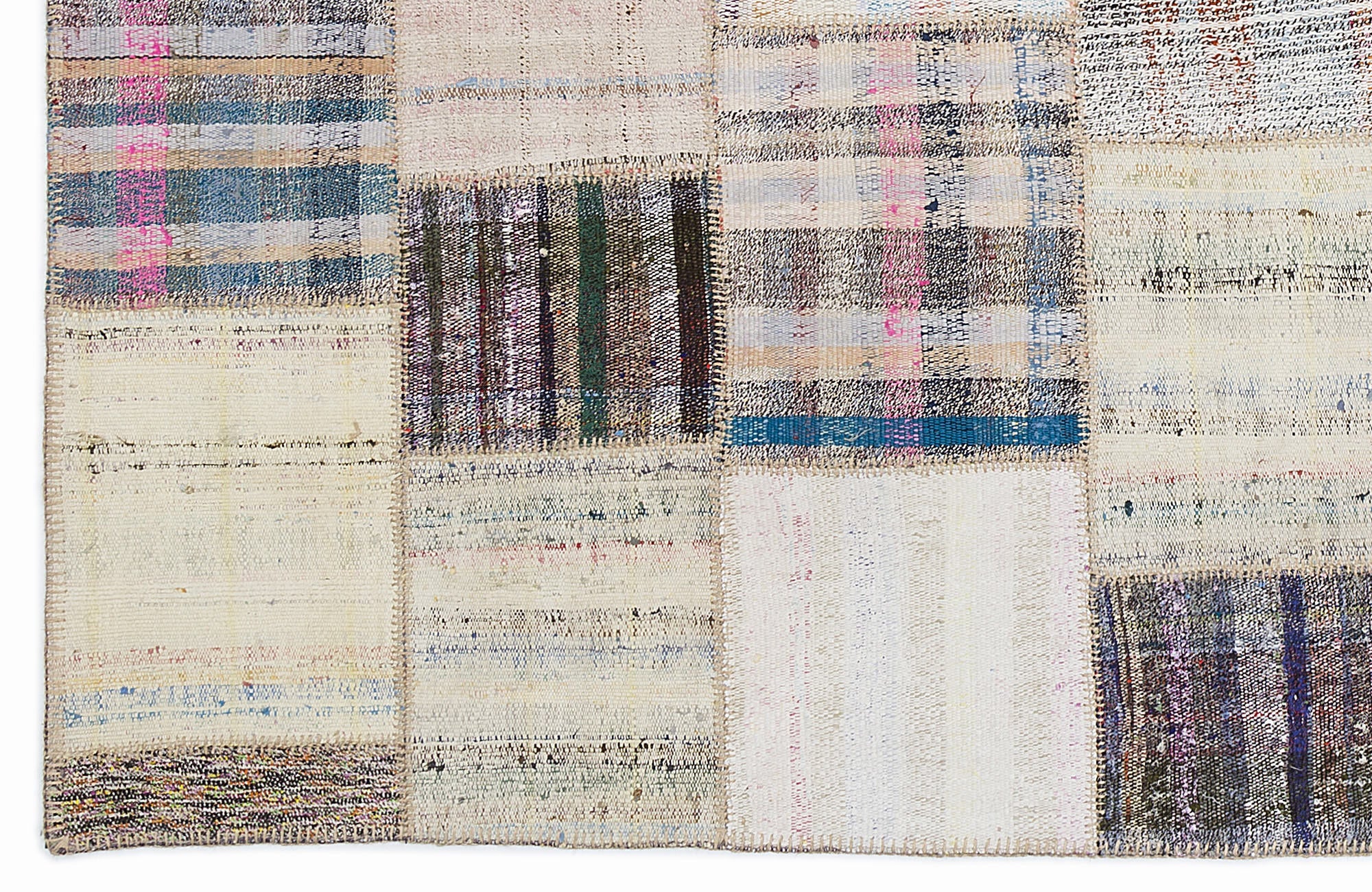 Teselya 1091 Beige Striped Wool Handmade Area Rug 5'3" x 7'7"