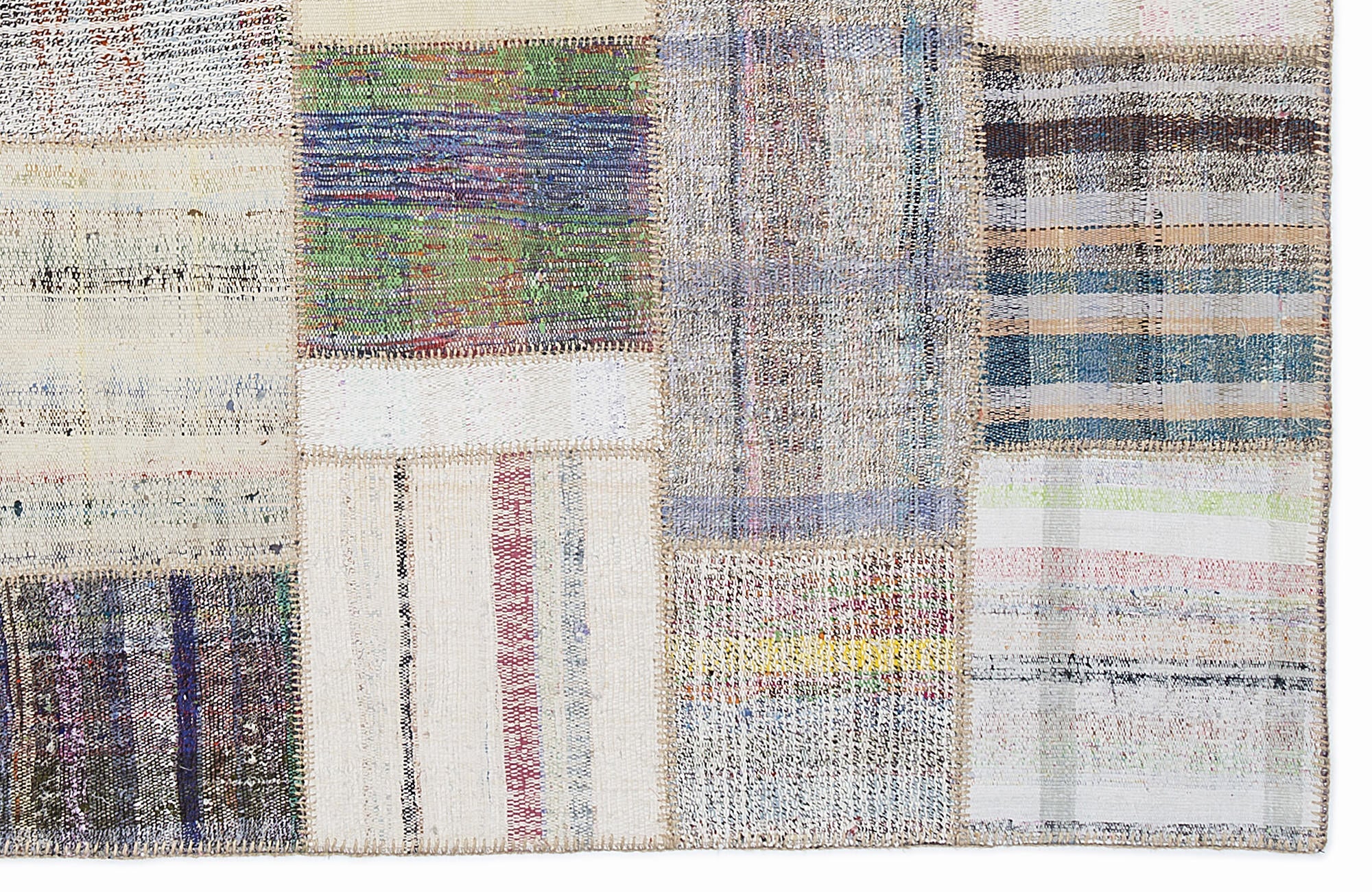 Teselya 1091 Beige Striped Wool Handmade Area Rug 5'3" x 7'7"