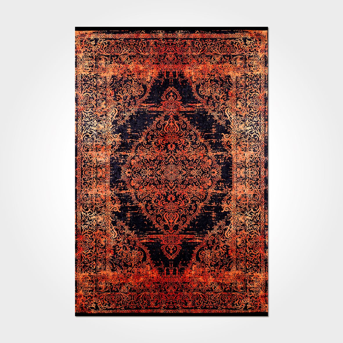 Vintage Chenille Area Rug - Washable Non Slip Red Polyester Cotton Carpet