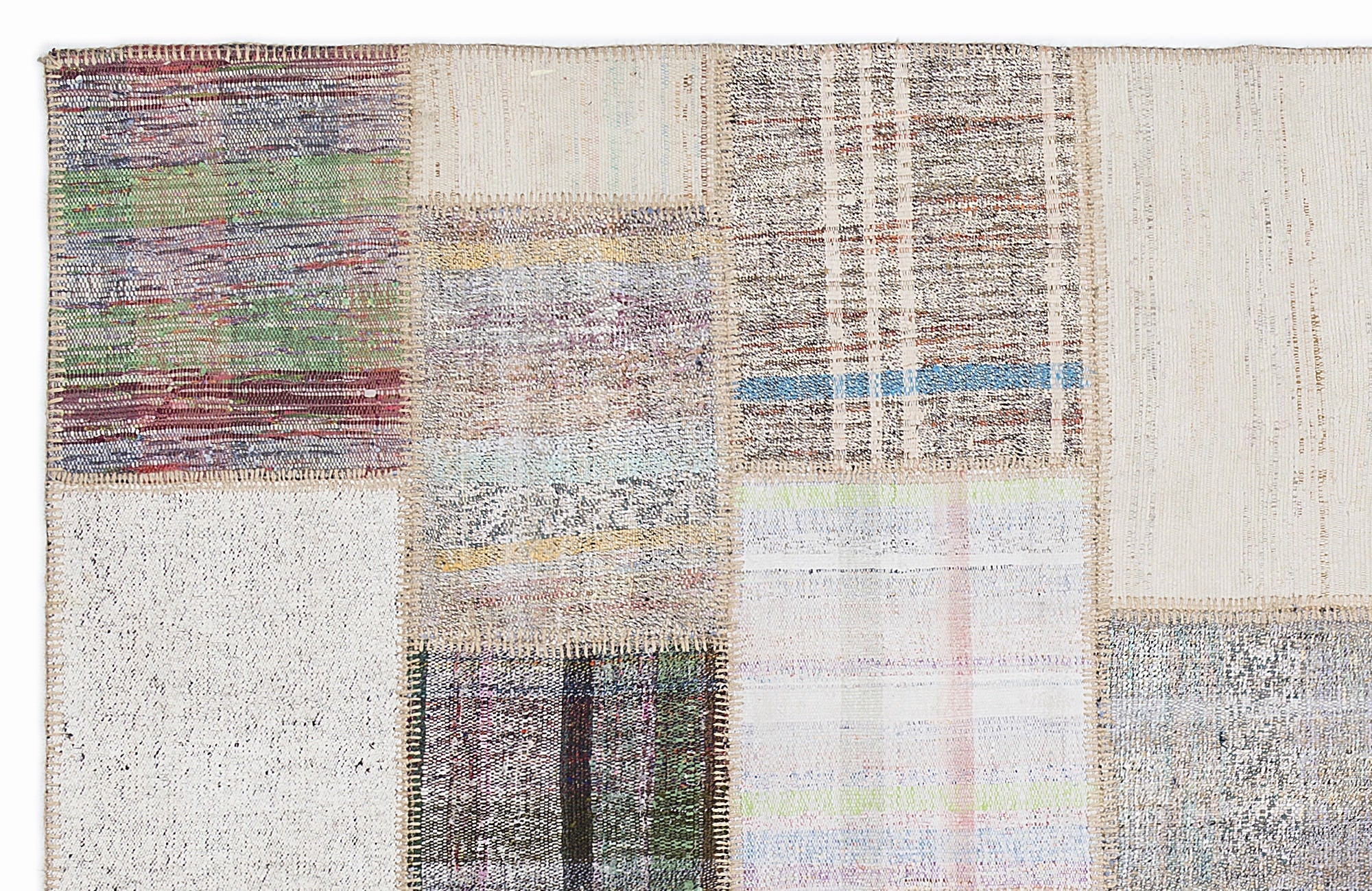 Teselya 1092 Beige Striped Wool Handmade Area Rug 5'3" x 7'7"