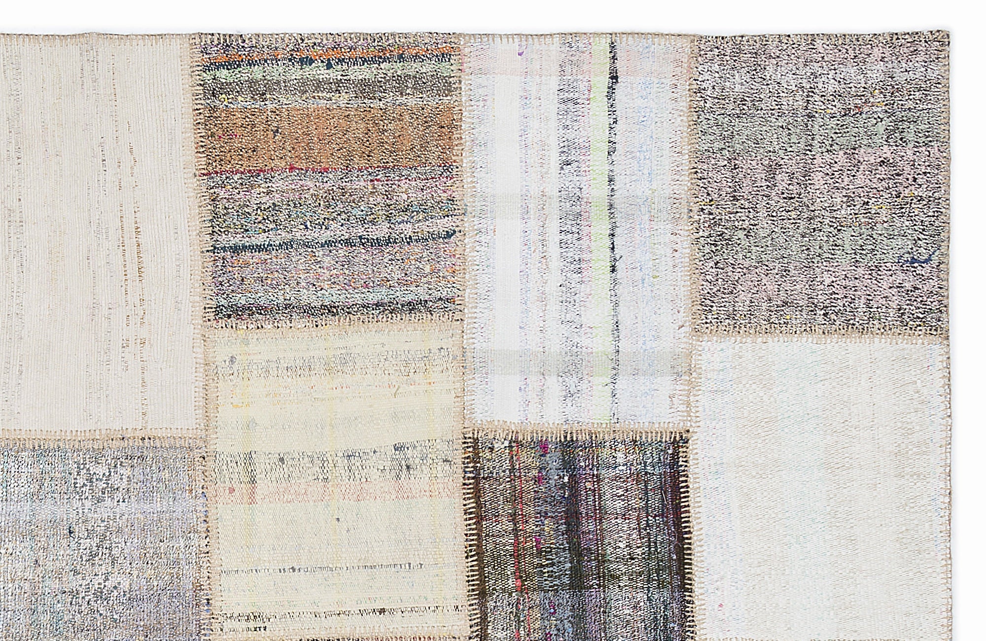 Teselya 1092 Beige Striped Wool Handmade Area Rug 5'3" x 7'7"