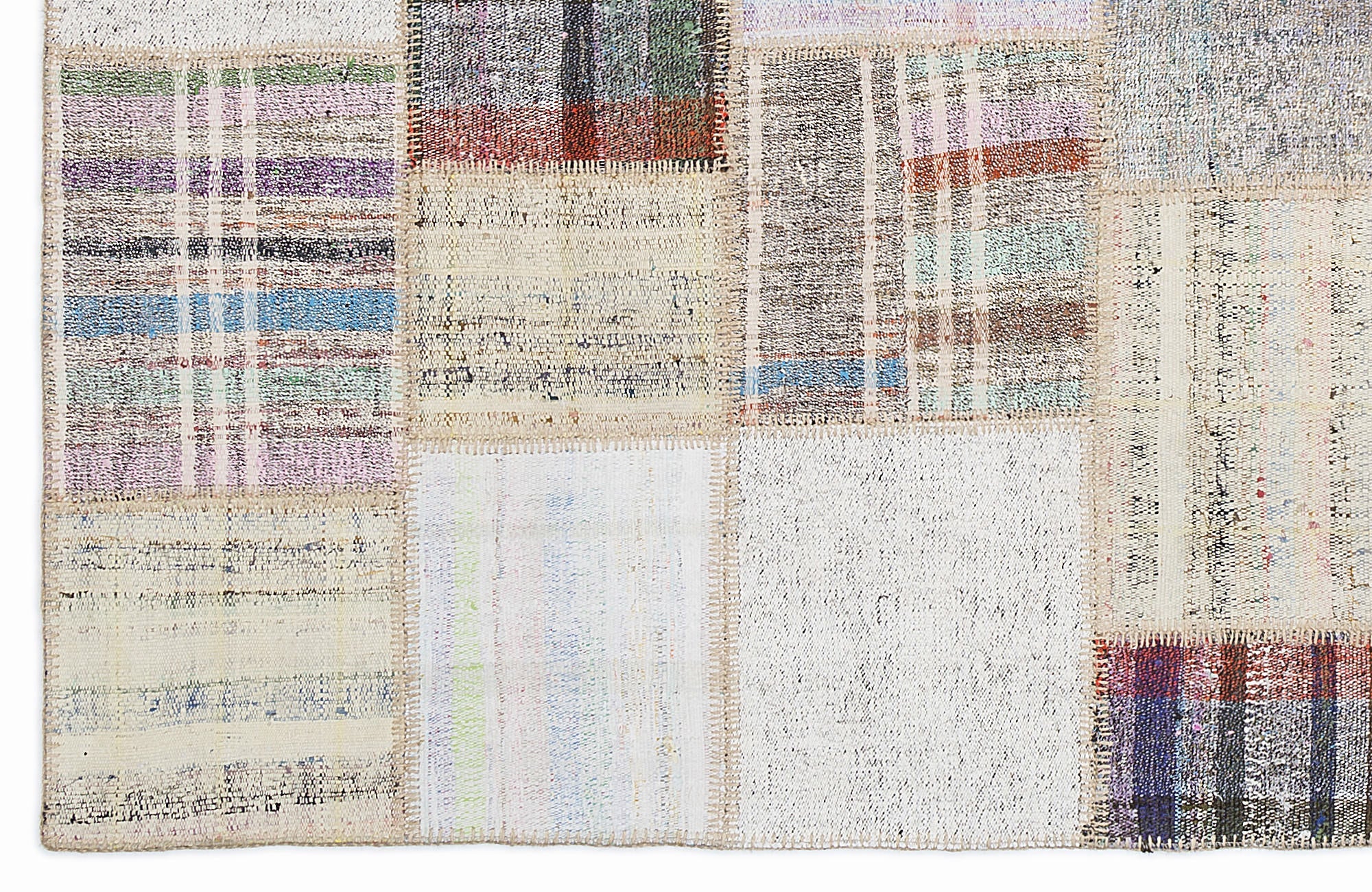 Teselya 1092 Beige Striped Wool Handmade Area Rug 5'3" x 7'7"