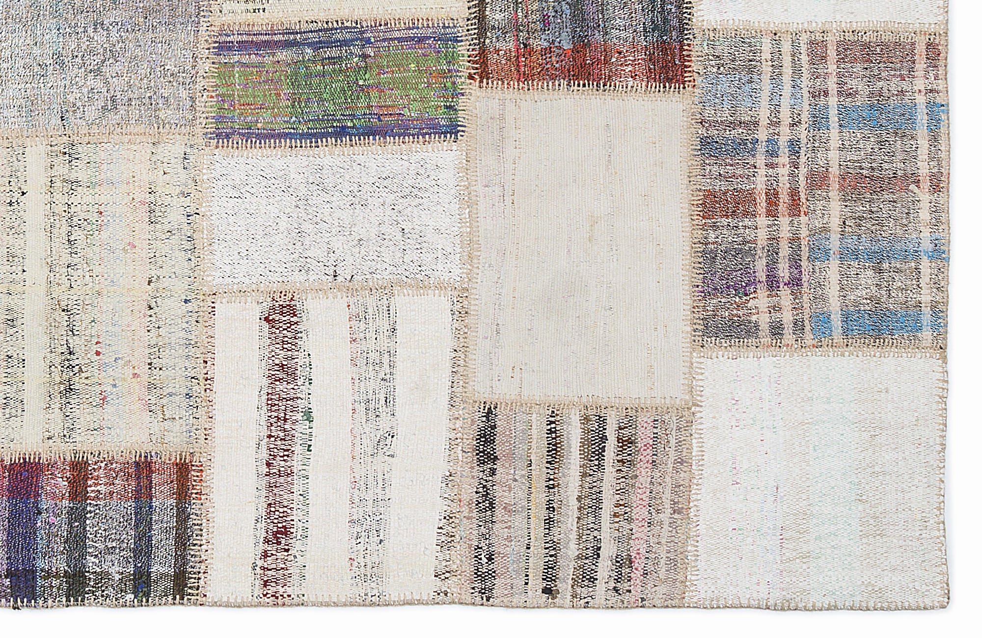 Teselya 1092 Beige Striped Wool Handmade Area Rug 5'3" x 7'7"