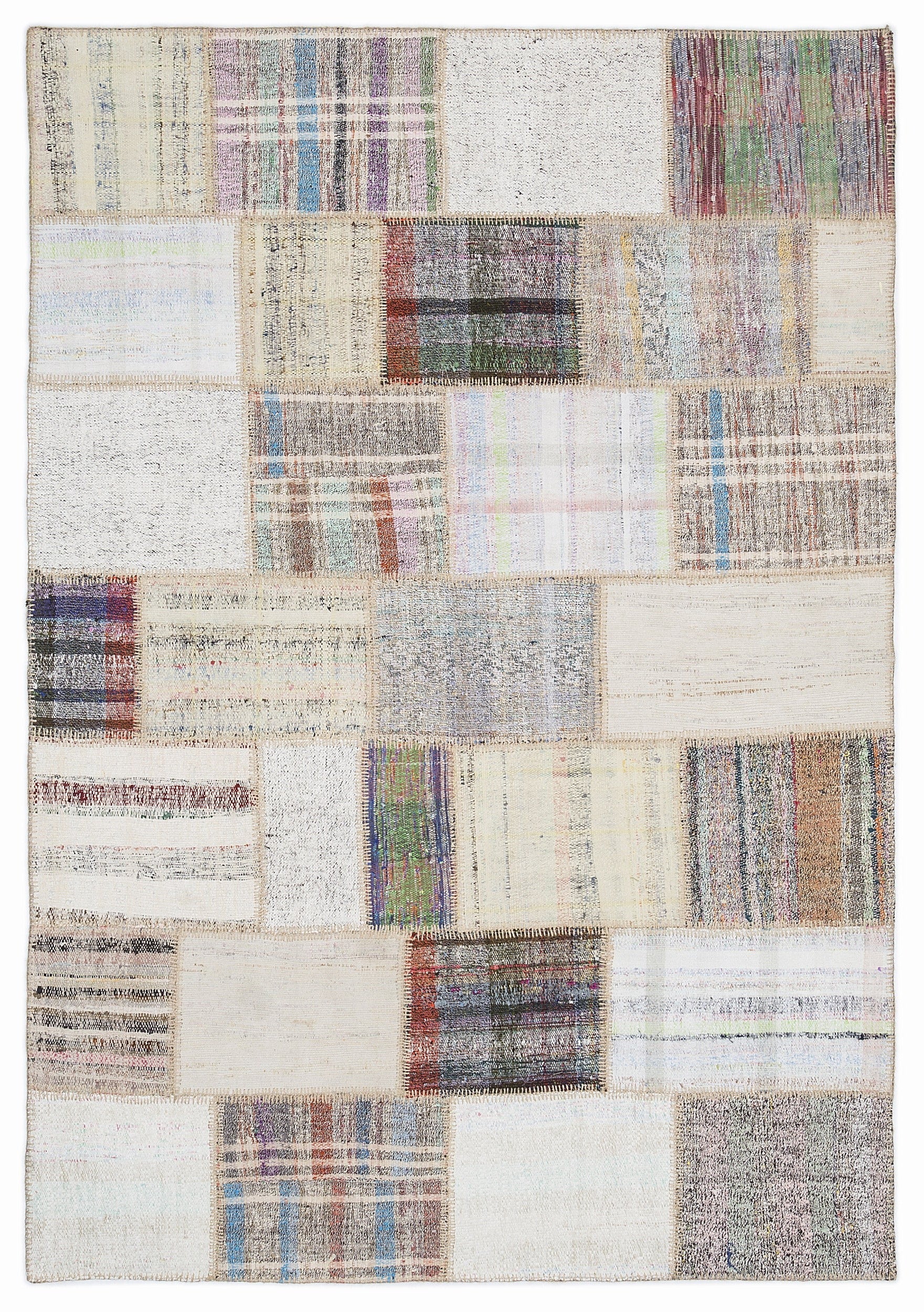 Teselya 1092 Beige Striped Wool Handmade Area Rug 5'3" x 7'7"
