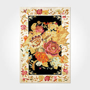 Floral Chenille Area Rug - Washable Non Slip Yellow Black Cotton Carpet