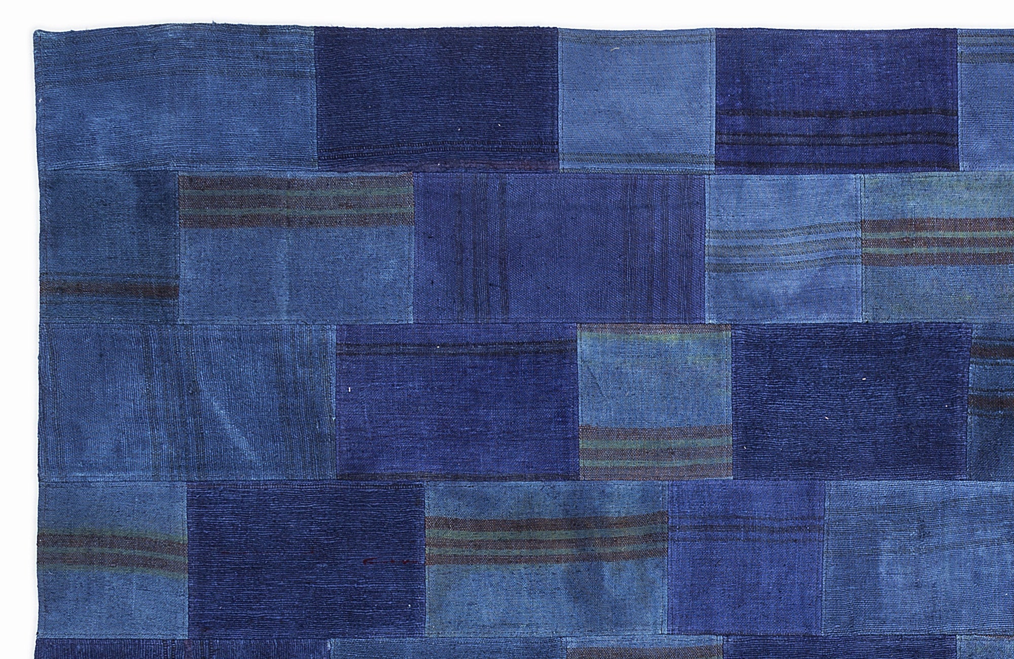 Teselya 1097 Blue Patchwork Wool Handmade Area Rug 5'3" x 7'7"