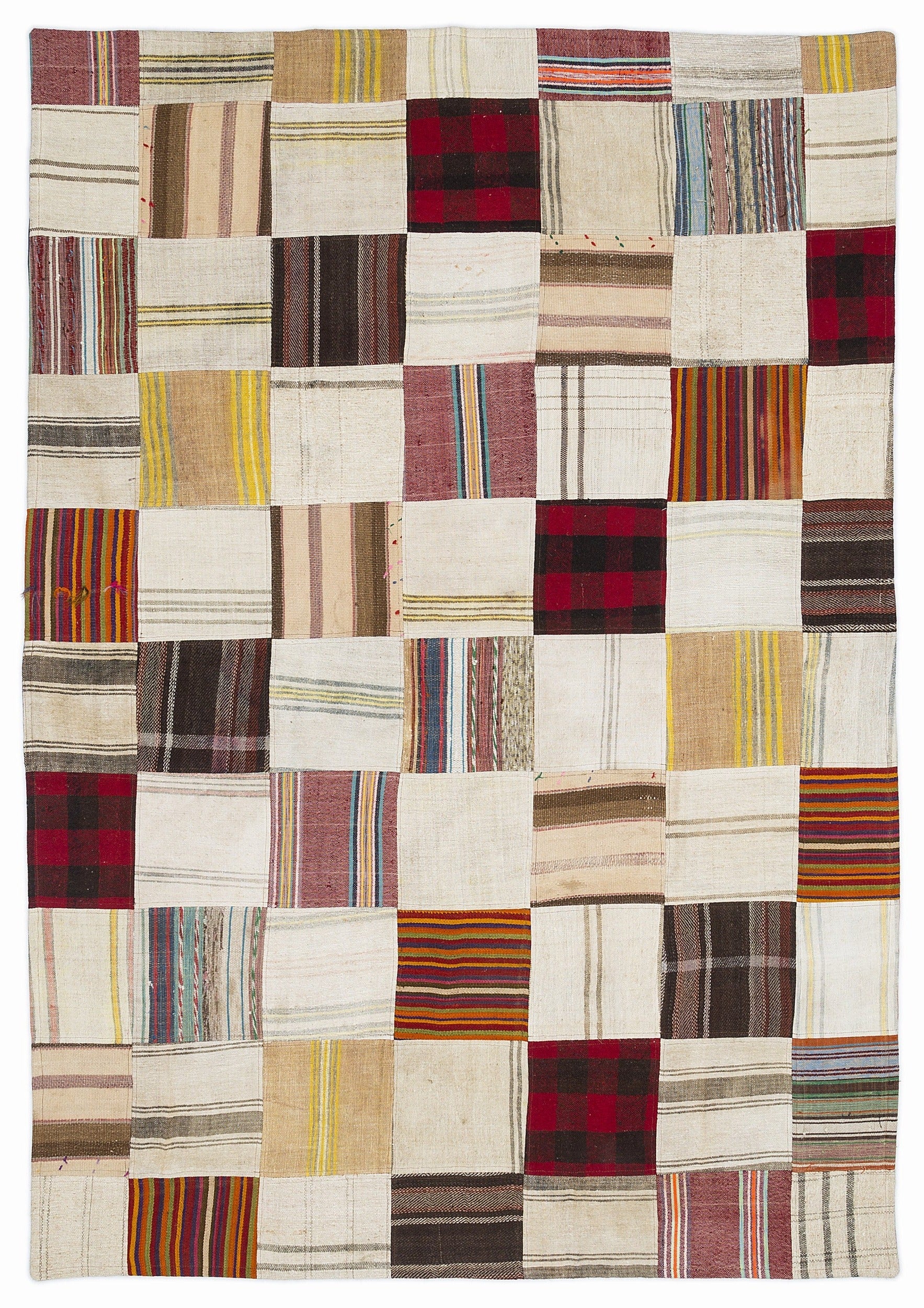 Teselya 1098 Grey Patchwork Wool Handmade Area Rug 5'3" x 7'7"