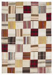 Teselya 1098 Grey Patchwork Wool Handmade Area Rug 5'3" x 7'7"
