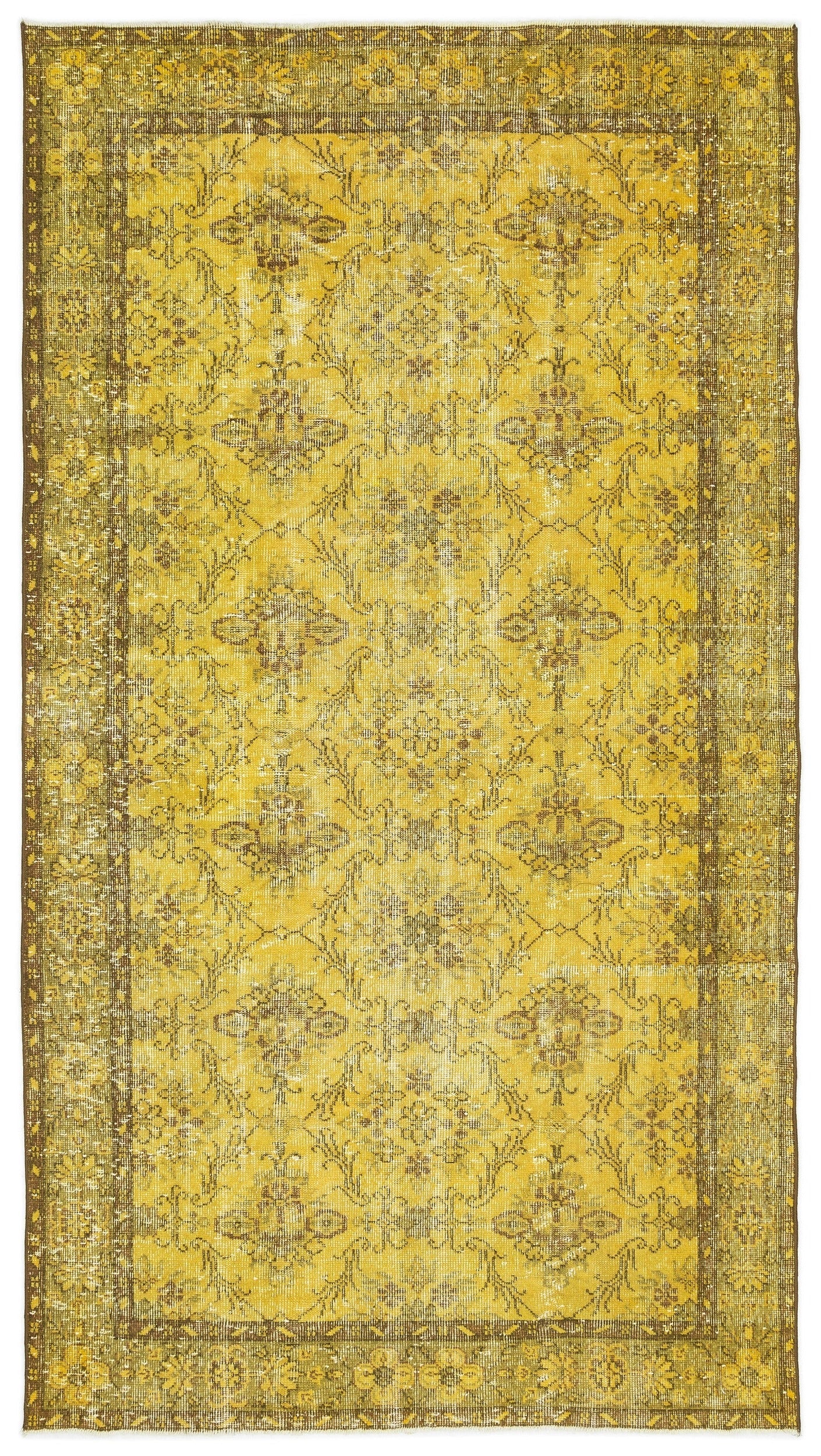 Atina Yellow Vintage Wool Handmade Area Rug 5'6" x 8'4"