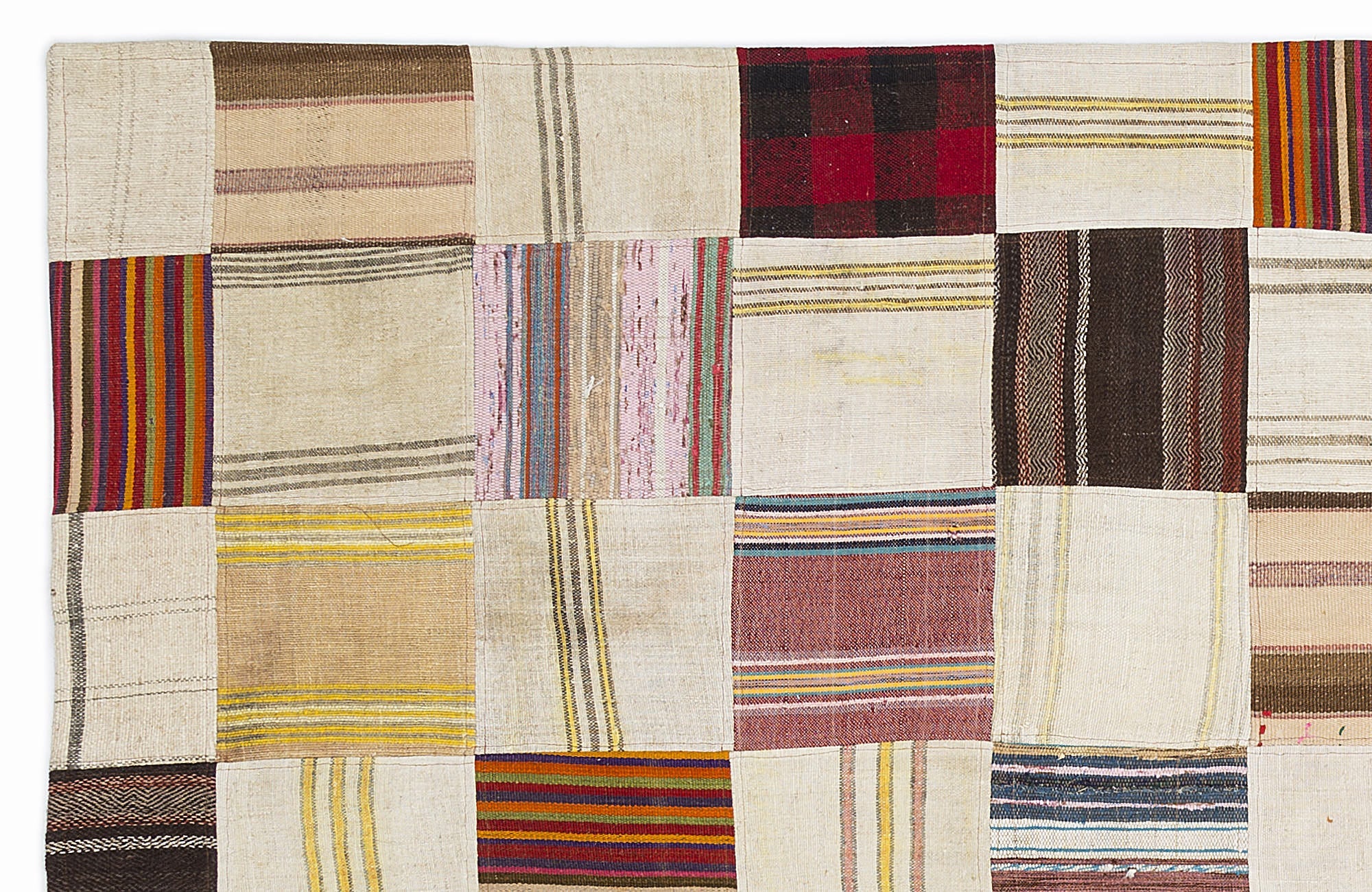 Teselya 1099 Beige Patchwork Wool Handmade Area Rug 5'3" x 7'7"