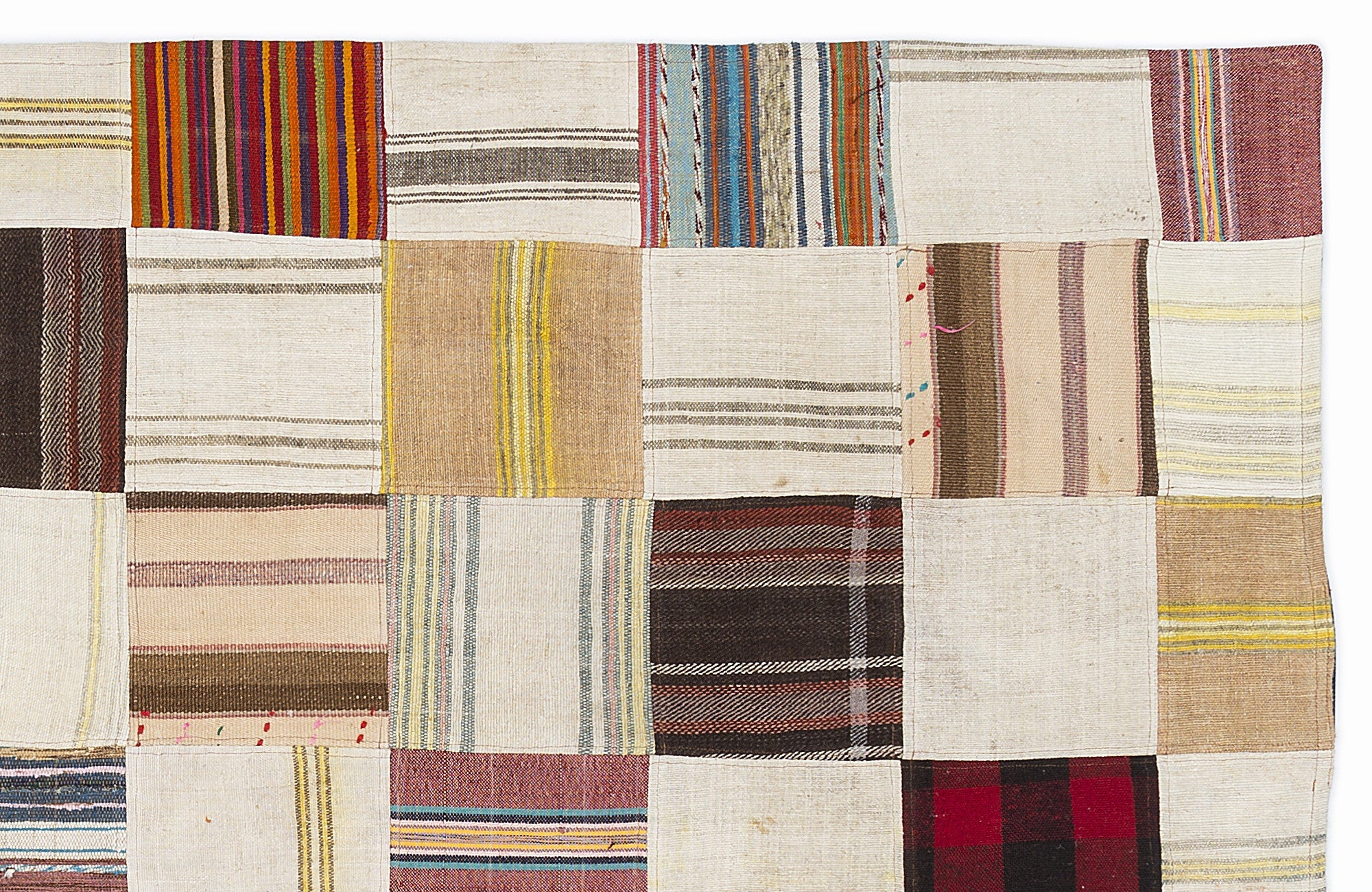 Teselya 1099 Beige Patchwork Wool Handmade Area Rug 5'3" x 7'7"
