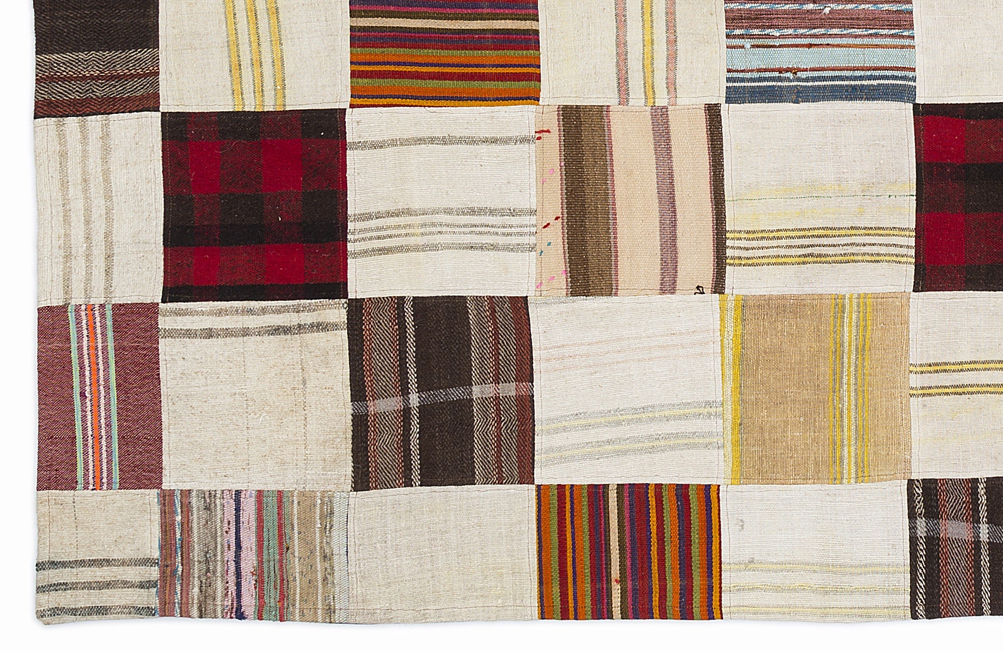 Teselya 1099 Beige Patchwork Wool Handmade Area Rug 5'3" x 7'7"