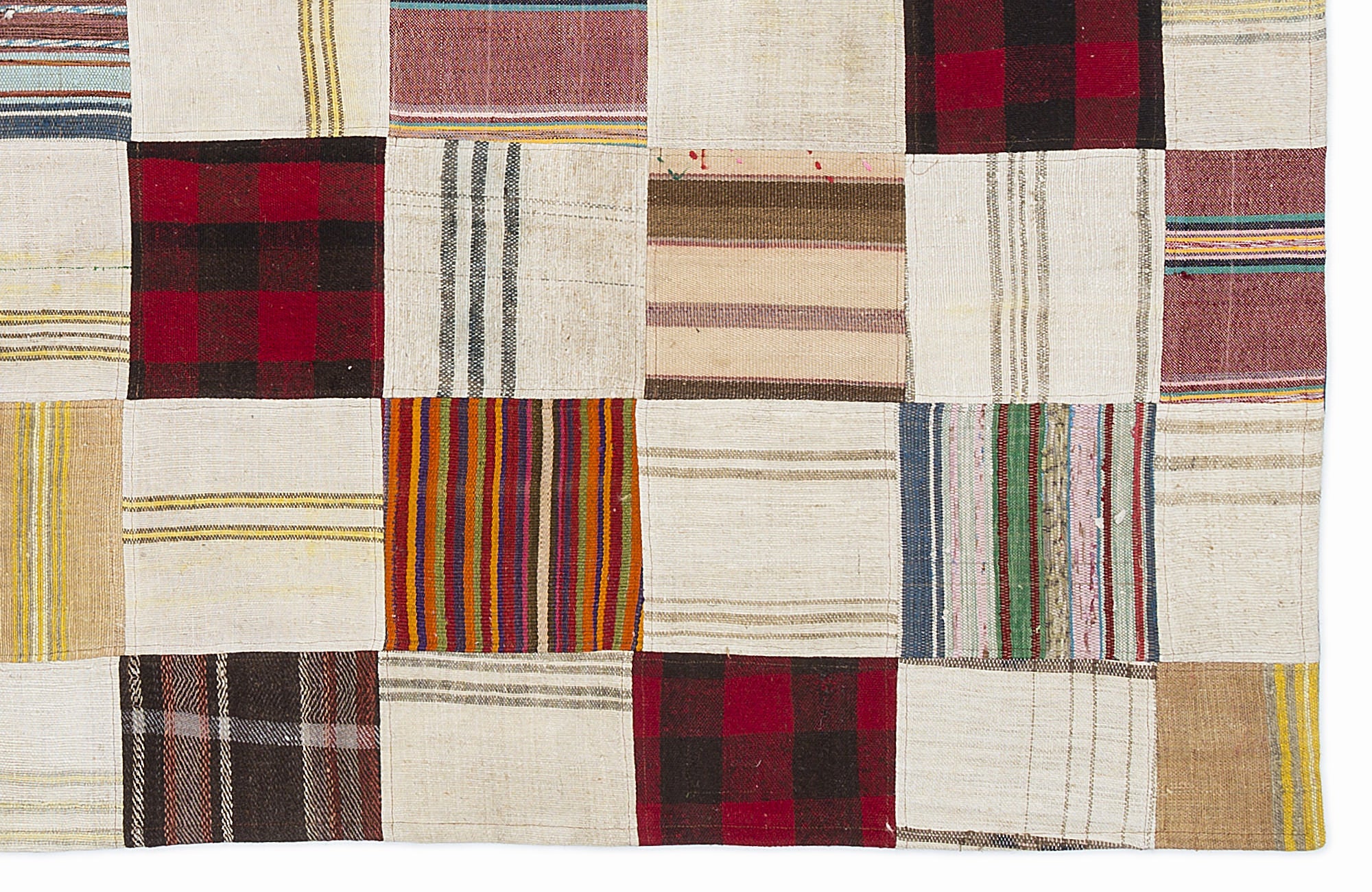 Teselya 1099 Beige Patchwork Wool Handmade Area Rug 5'3" x 7'7"