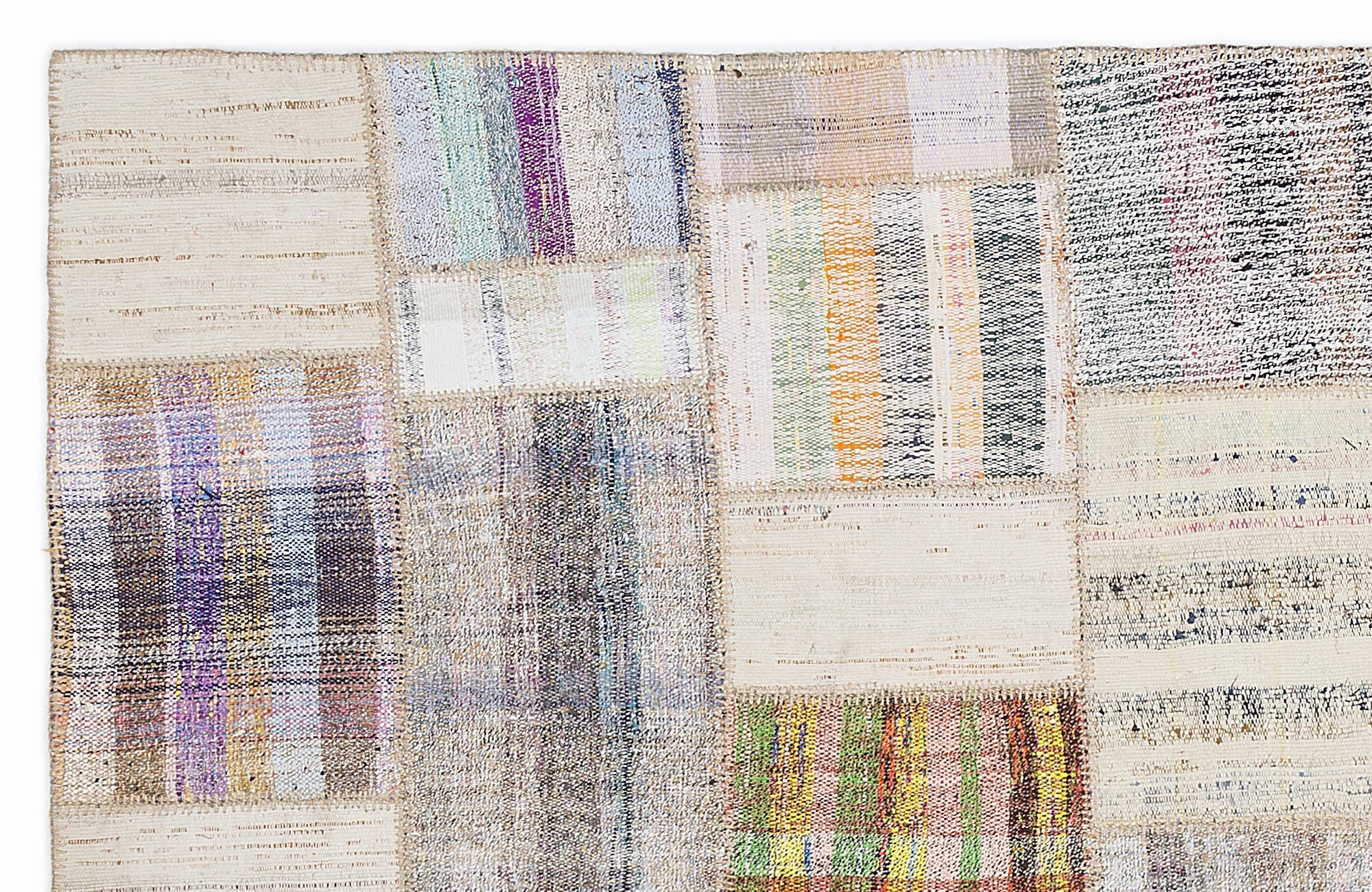 Teselya 1100 Beige Striped Wool Handmade Area Rug 5'3" x 7'7"
