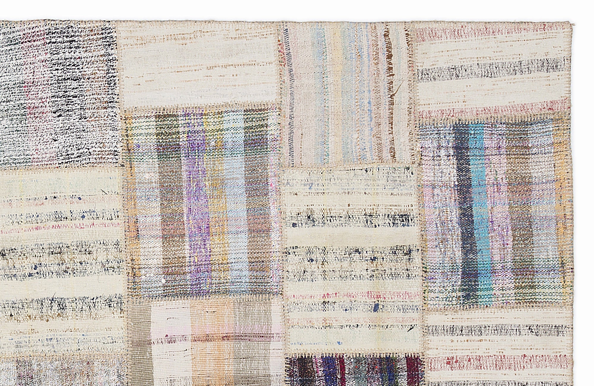 Teselya 1100 Beige Striped Wool Handmade Area Rug 5'3" x 7'7"