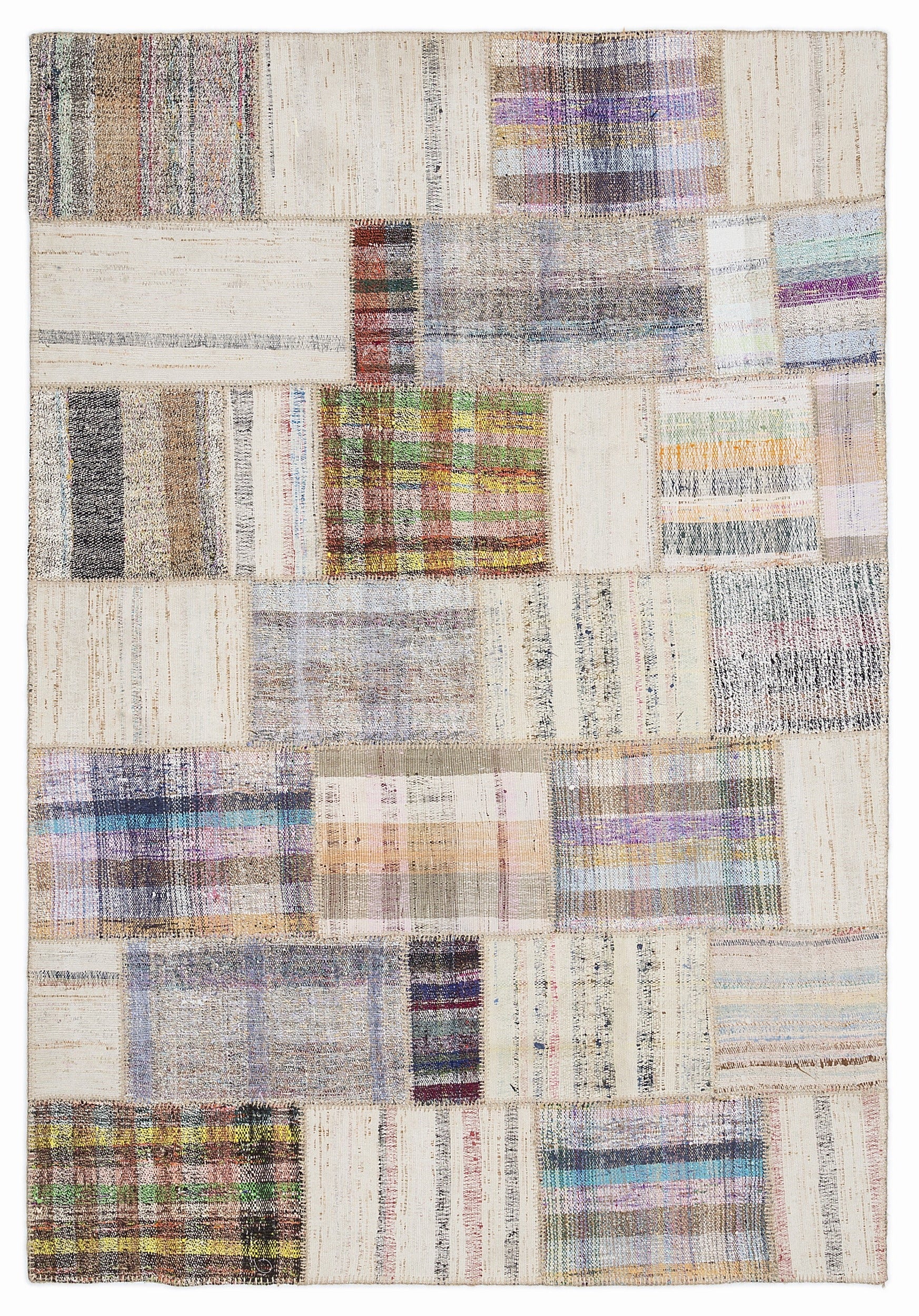 Teselya 1100 Beige Striped Wool Handmade Area Rug 5'3" x 7'7"