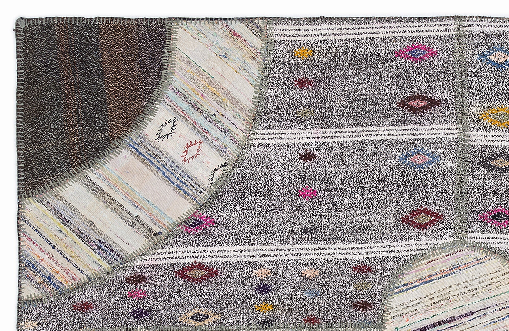 Teselya 1106 Brown Striped Wool Handmade Area Rug 5'3" x 7'7"