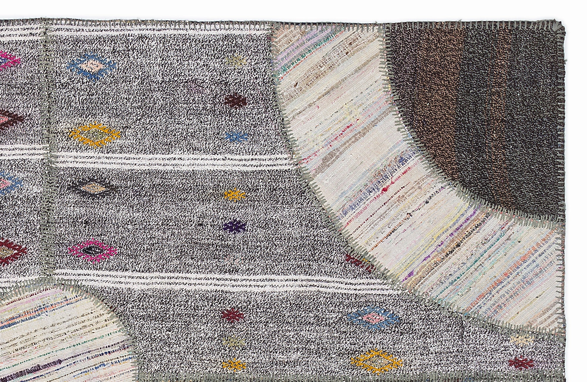 Teselya 1106 Brown Striped Wool Handmade Area Rug 5'3" x 7'7"