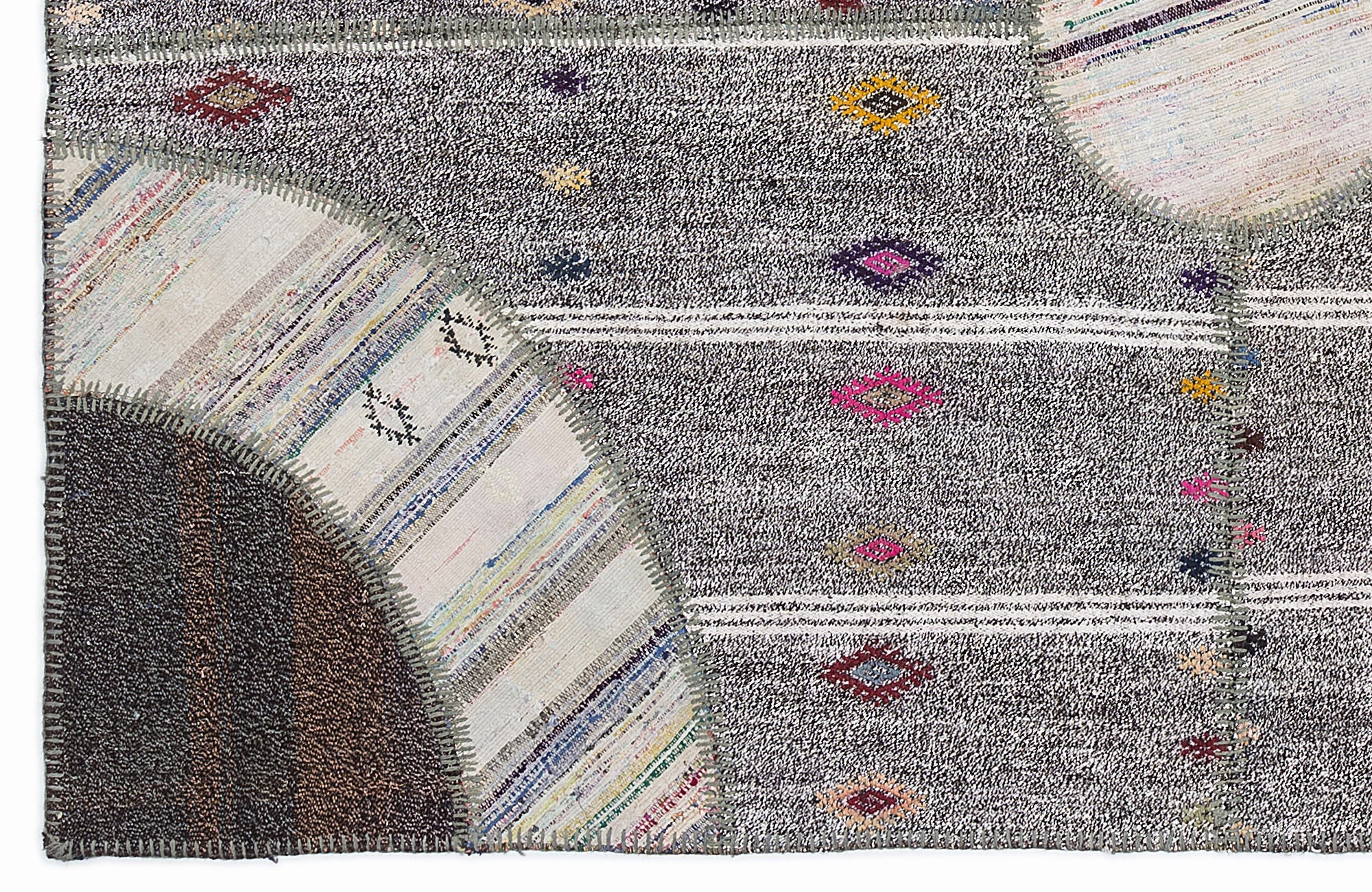 Teselya 1106 Brown Striped Wool Handmade Area Rug 5'3" x 7'7"