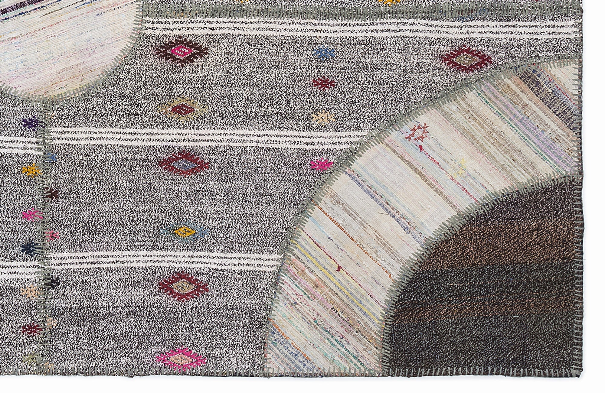 Teselya 1106 Brown Striped Wool Handmade Area Rug 5'3" x 7'7"