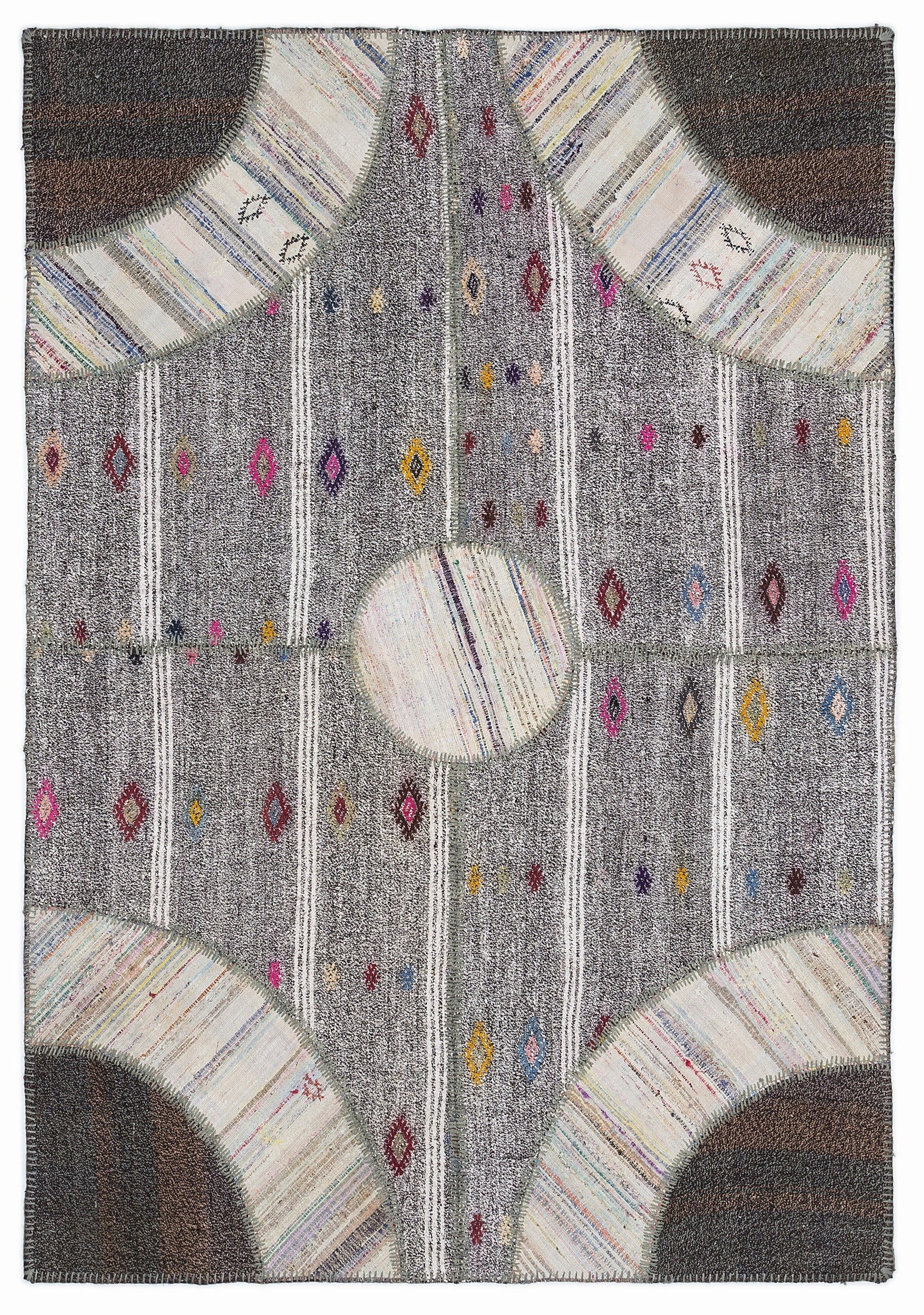Teselya 1106 Brown Striped Wool Handmade Area Rug 5'3" x 7'7"