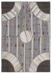Teselya 1106 Brown Striped Wool Handmade Area Rug 5'3" x 7'7"