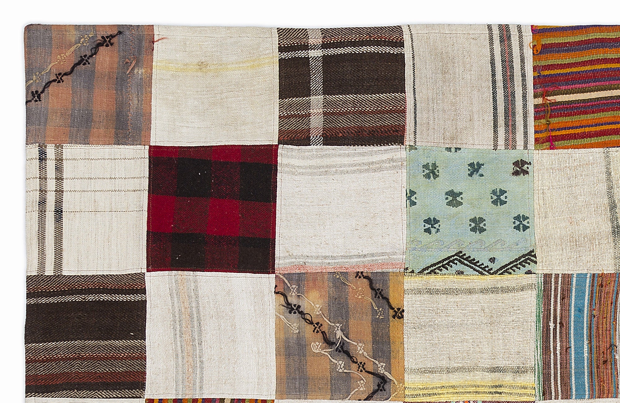 Teselya 1115 Beige Patchwork Wool Handmade Area Rug 5'3" x 7'7"