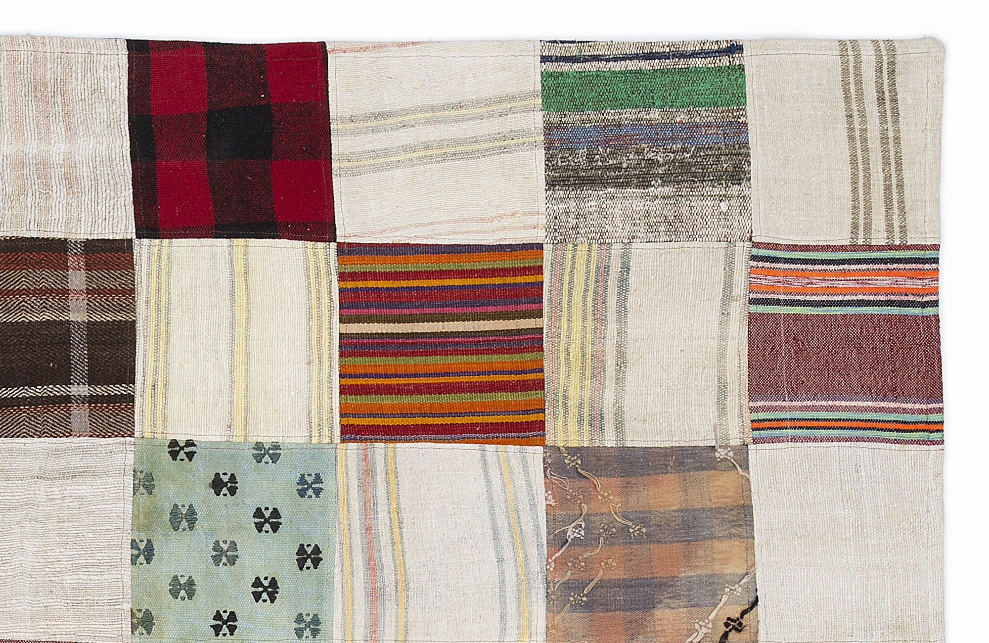 Teselya 1115 Beige Patchwork Wool Handmade Area Rug 5'3" x 7'7"