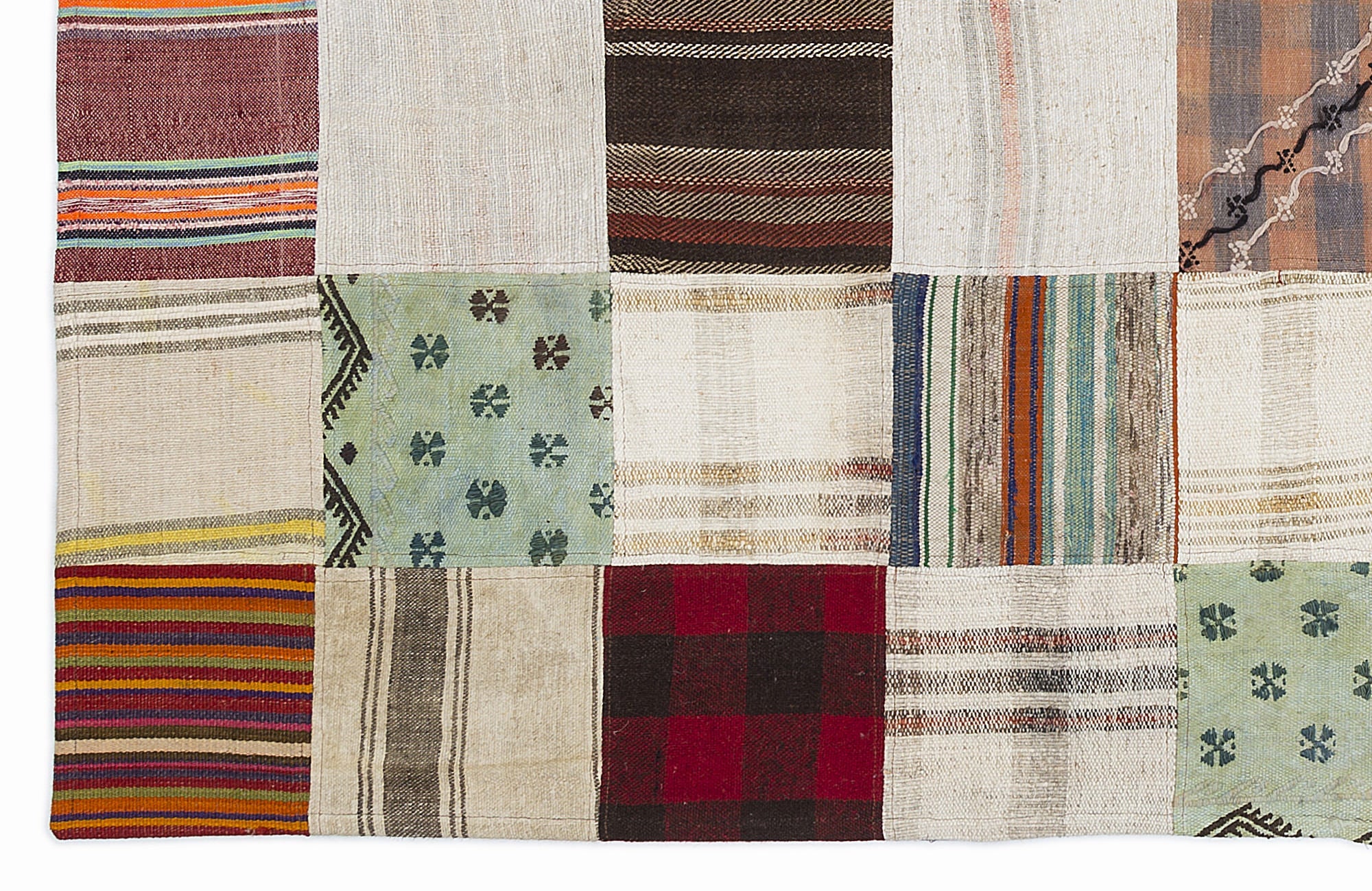 Teselya 1115 Beige Patchwork Wool Handmade Area Rug 5'3" x 7'7"
