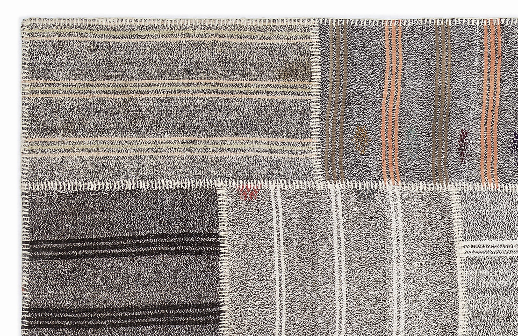 Teselya 1118 Grey Striped Wool Handmade Area Rug 5'3" x 7'7"